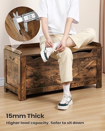 Miniatura 4 de Baúl de almacenamiento de 39.4 pulgadas, baúl de almacenamiento extragrande con 2 bisagras, banco de caja de madera, baúl organizador elevador,