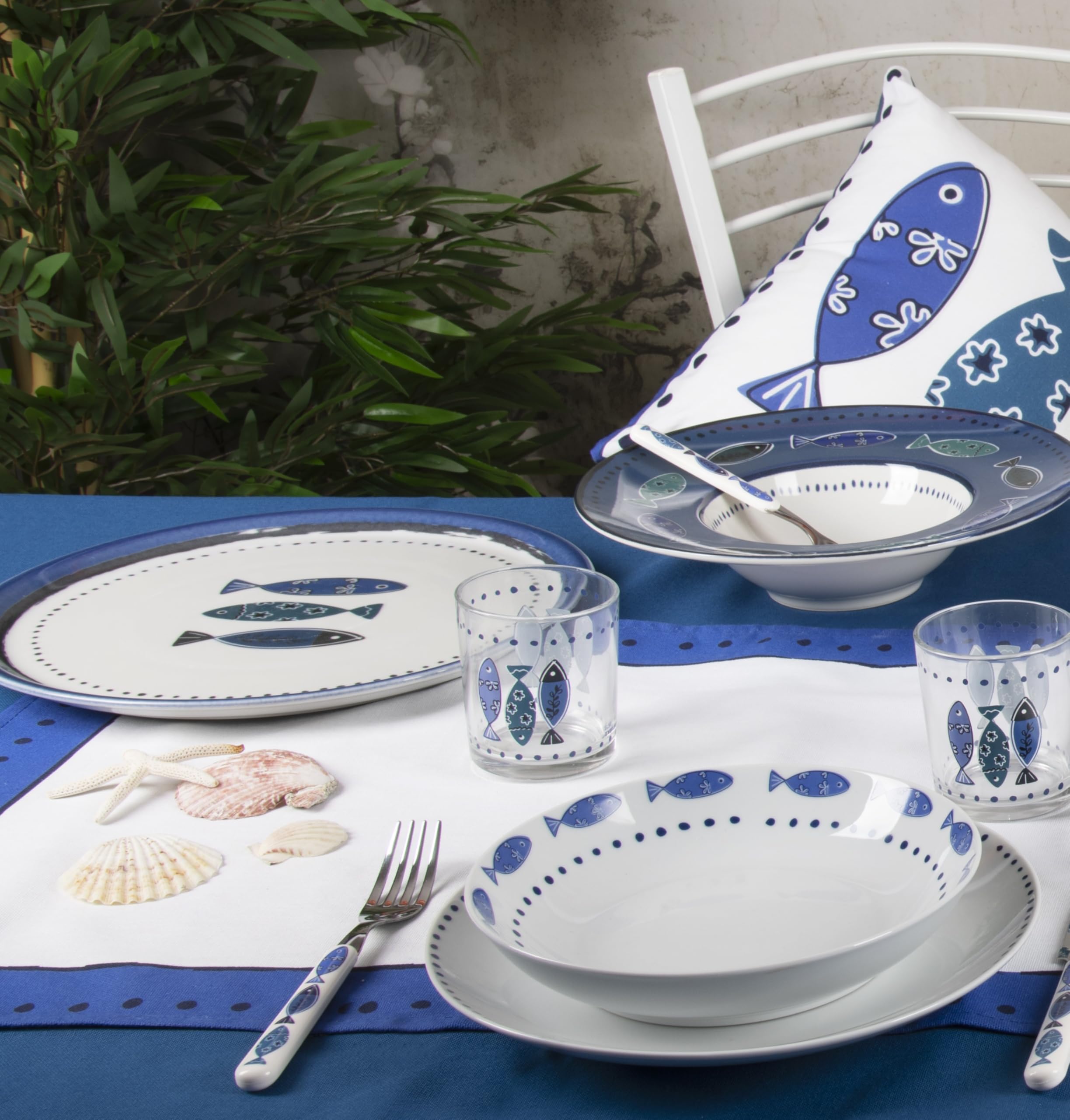 Excelsa Ocean Set 6 Piatti Pizza, Porcellana, Diametro 31,5 Cm.
