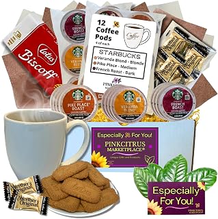 Coffee Mug Gift Set For Women Men Basket Box Care Package with Sampler CoffeePods, Cookies, and Candy Thinking of You Get Well Soon Happy Birthday Ideas For Mot