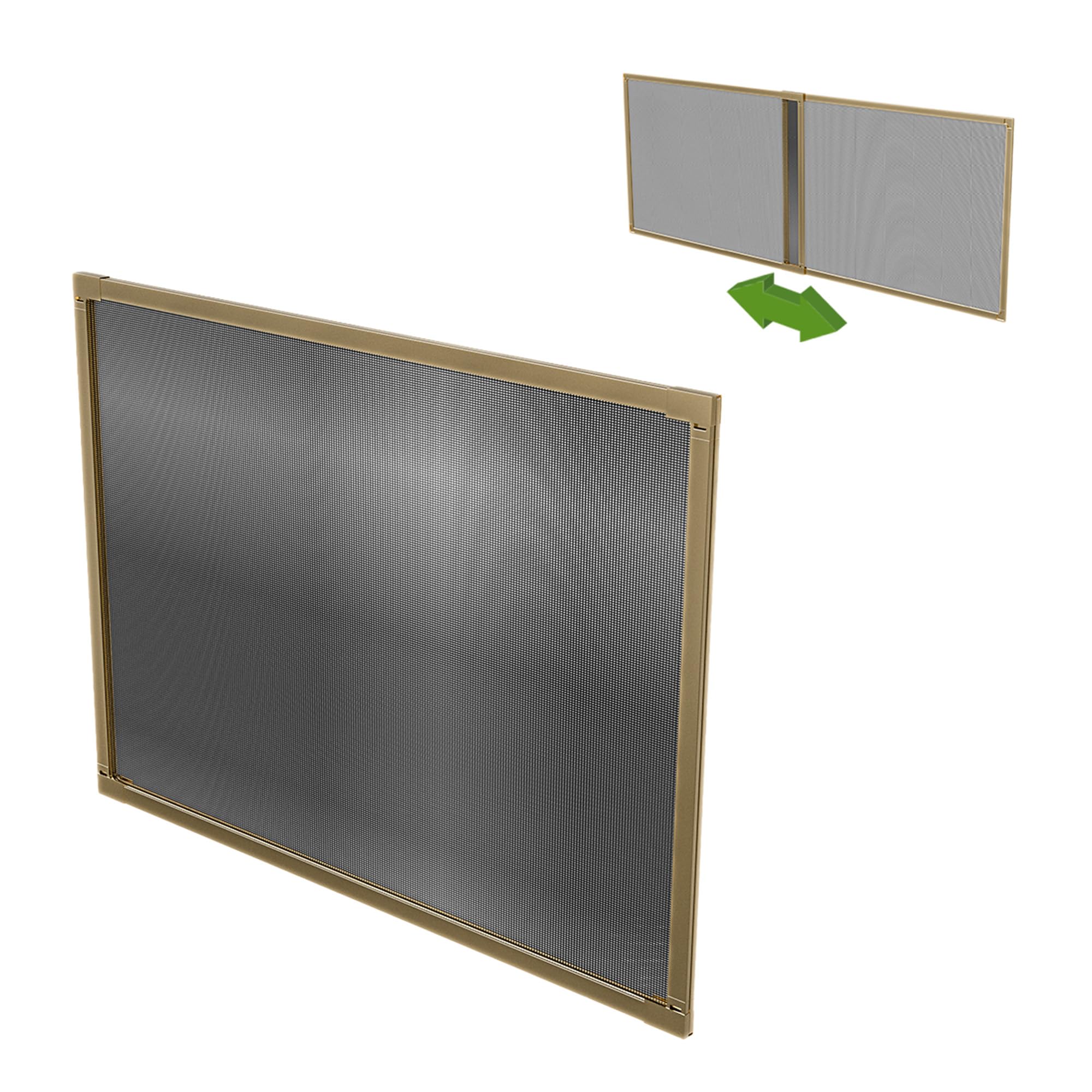 Amig - Adjustable Mosquito Net for Window - 100 x 70 cm - Gold Aluminum Frame - Gray Fiberglass Mesh - Tool-Free Installation - Mod. ME01