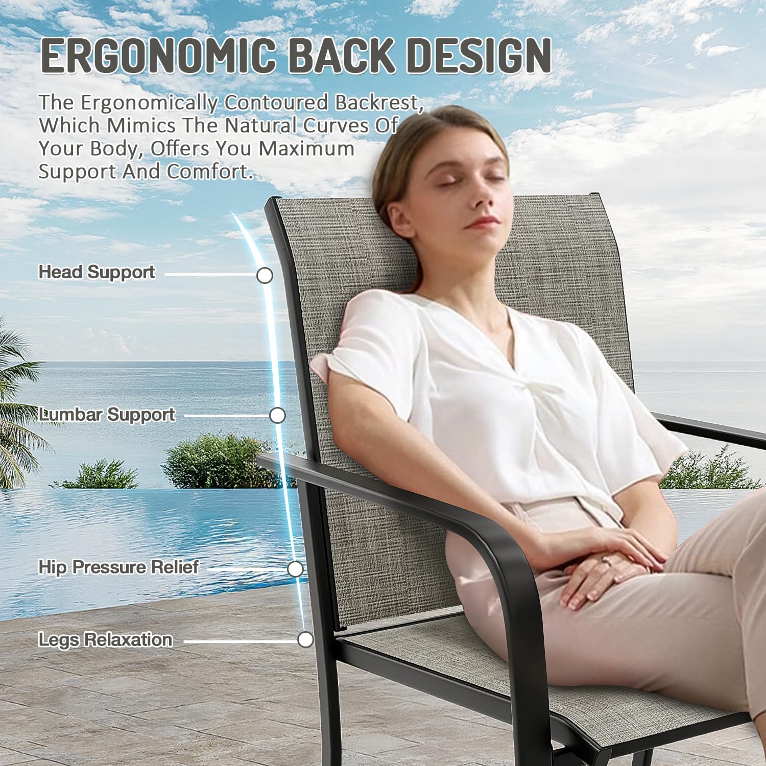 MELLCOM Outdoor Table and Chairs Set for 4, Patio Dining Set with 1 Round Metal Table and 4 Textilene Chairs for Backyard, Garden, Deck and Poolside