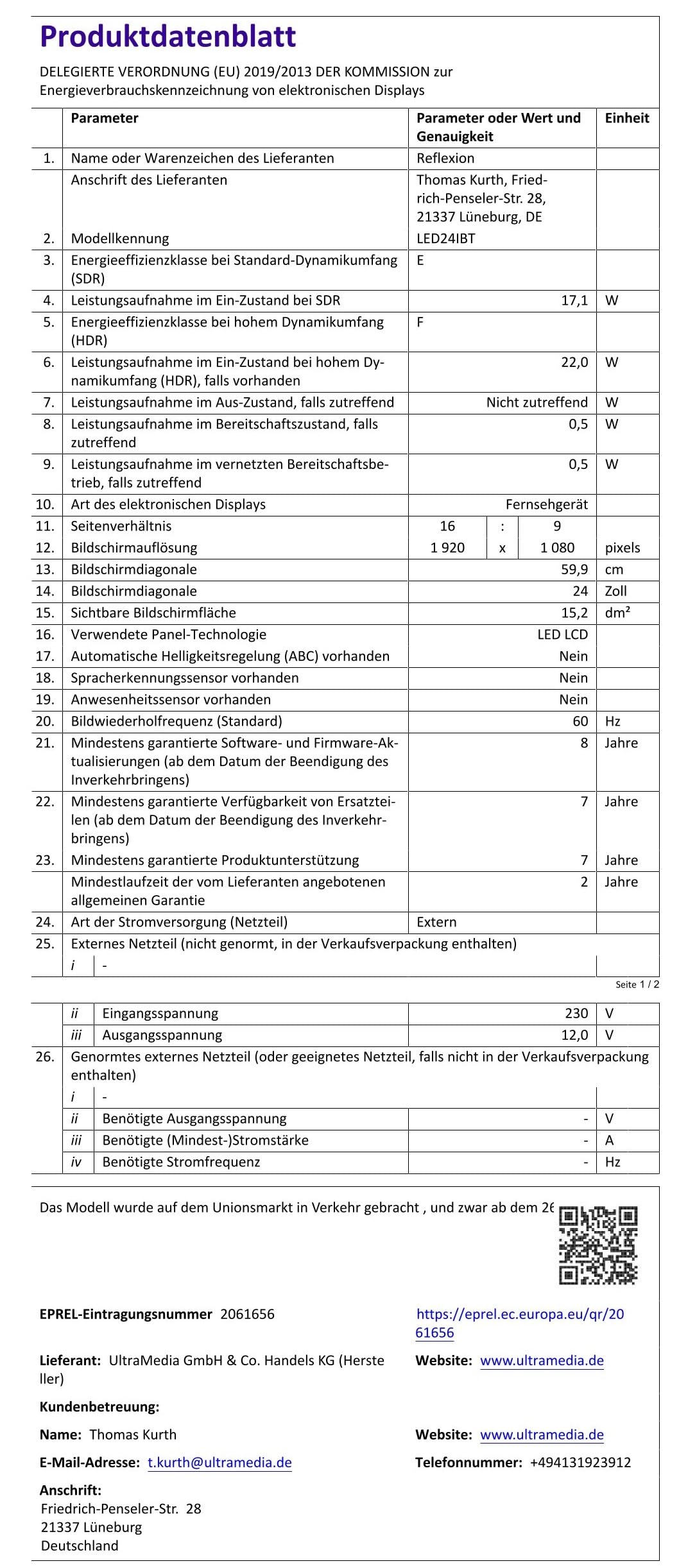 REFLEXION LED24IBT Smart LED Fernseher, LG webOSHub, 60 cm / 24 Zoll, Wohnwagen/Wohnmobil/Camping/Caravan/Boot/LKW TV, 12/230 Volt, Full HD, Triple Tuner, DVB-T2HD, DVB-S2, DVB-C, Bluetooth, WLAN