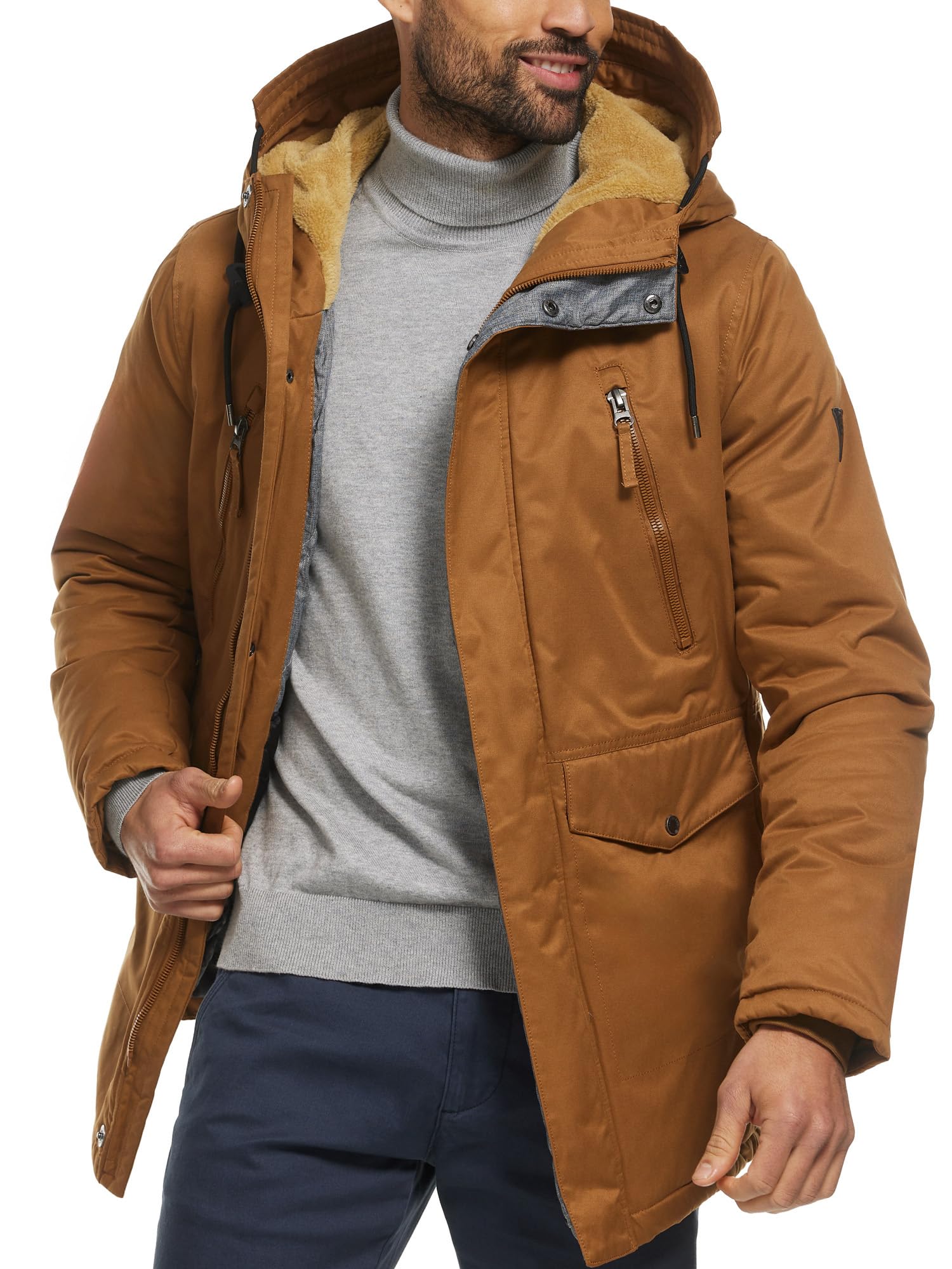 Indicode Herren Loaf Herrenmantel mit verdeckter Knopfleiste und Kapuze | Eleganter Herrenmantel mit verdeckter Knopfleiste, Wintermantel, Businessmantel, Wollmantel, stilvoller Mantel für Männer