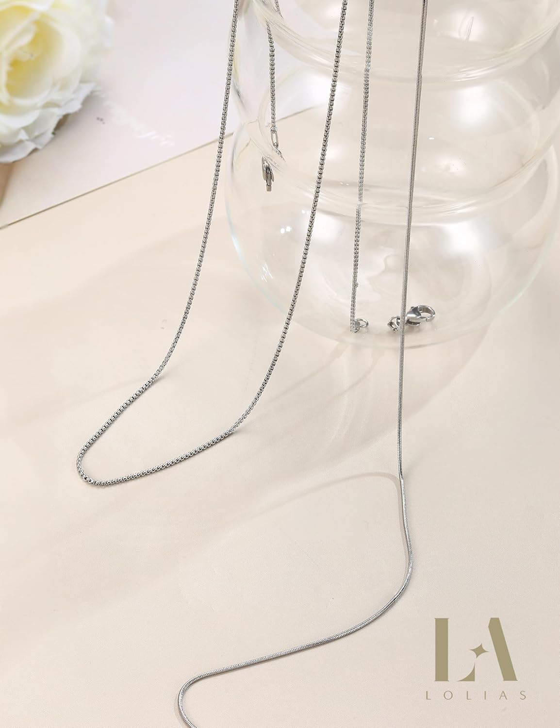 LOLIAS 2Pcs Stainless Steel Chain Necklace for Women - 1mm Thin & Strong Silver Chain Necklace - Hypoallergenic Snake Box Necklace, 16 18 20 22 24 28 30 Inch - Image 7