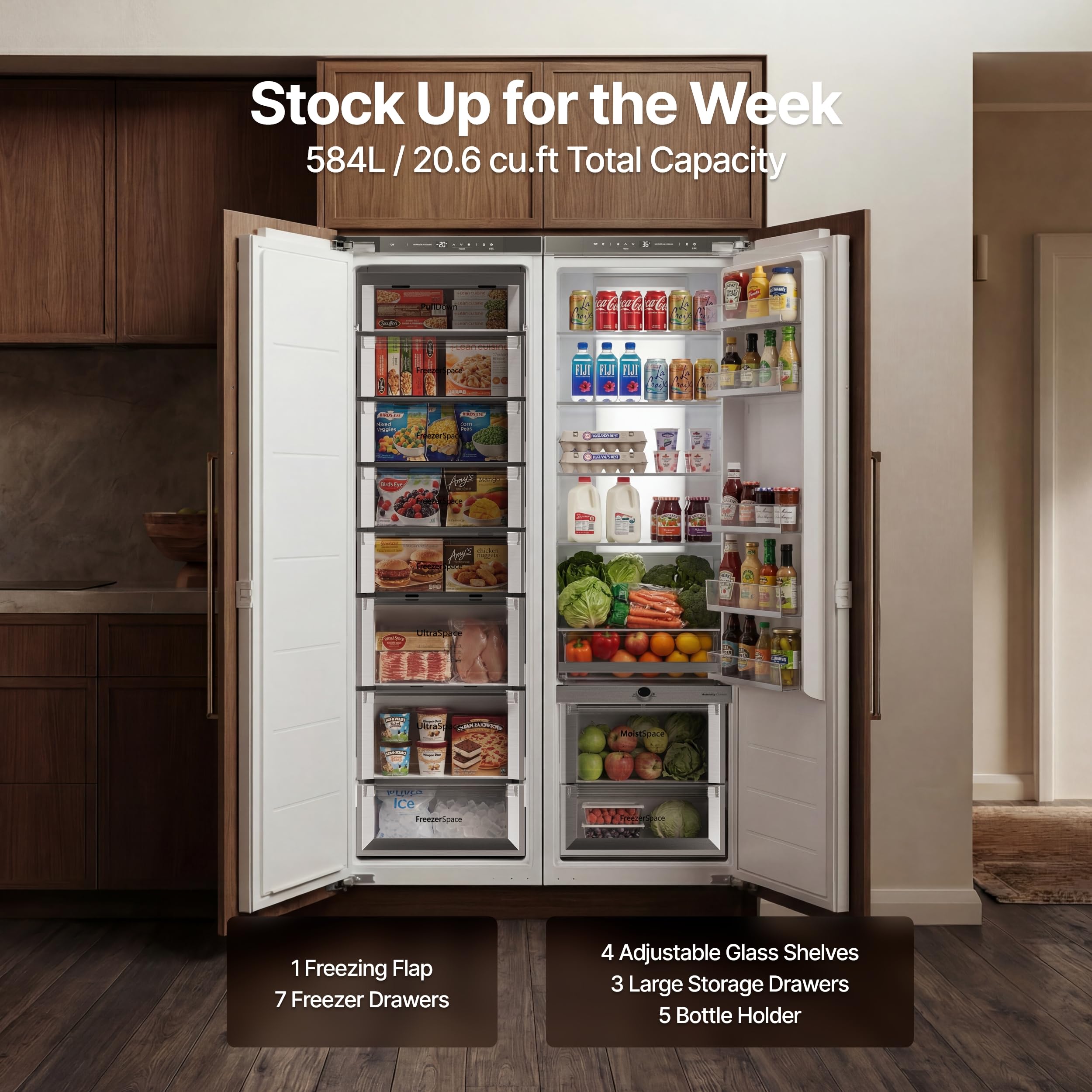 Ca'Lefort 44'' Panel Ready Refrigerator Bundle, Built-In Panel-Ready Fridge With Freezer Perfect For Kitchens 11°F-46°F Precise Freeze Control With Reversible Door (Panel Not Included) on Fridge.com - View 3