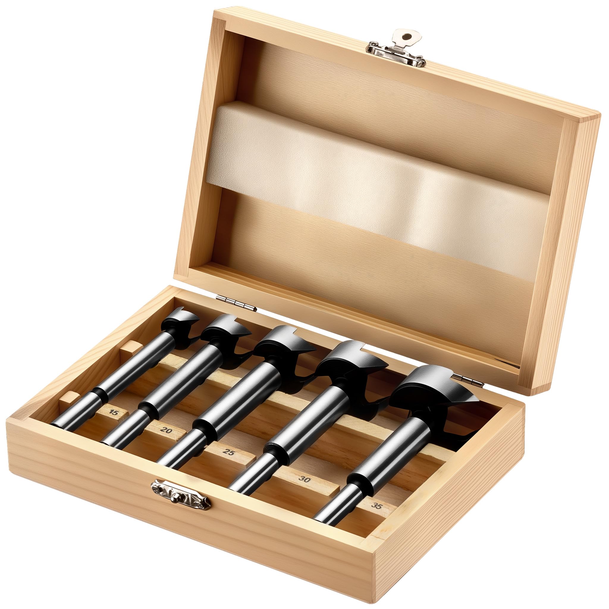Wiltec Forstner 5 Piece Drill Bit Set, Forstener Bit sizes: 15, 20, 25, 30 and 35 mm Compatible with Standard Drills, Made of Robust Carbon Steel for Long-Lasting Durability