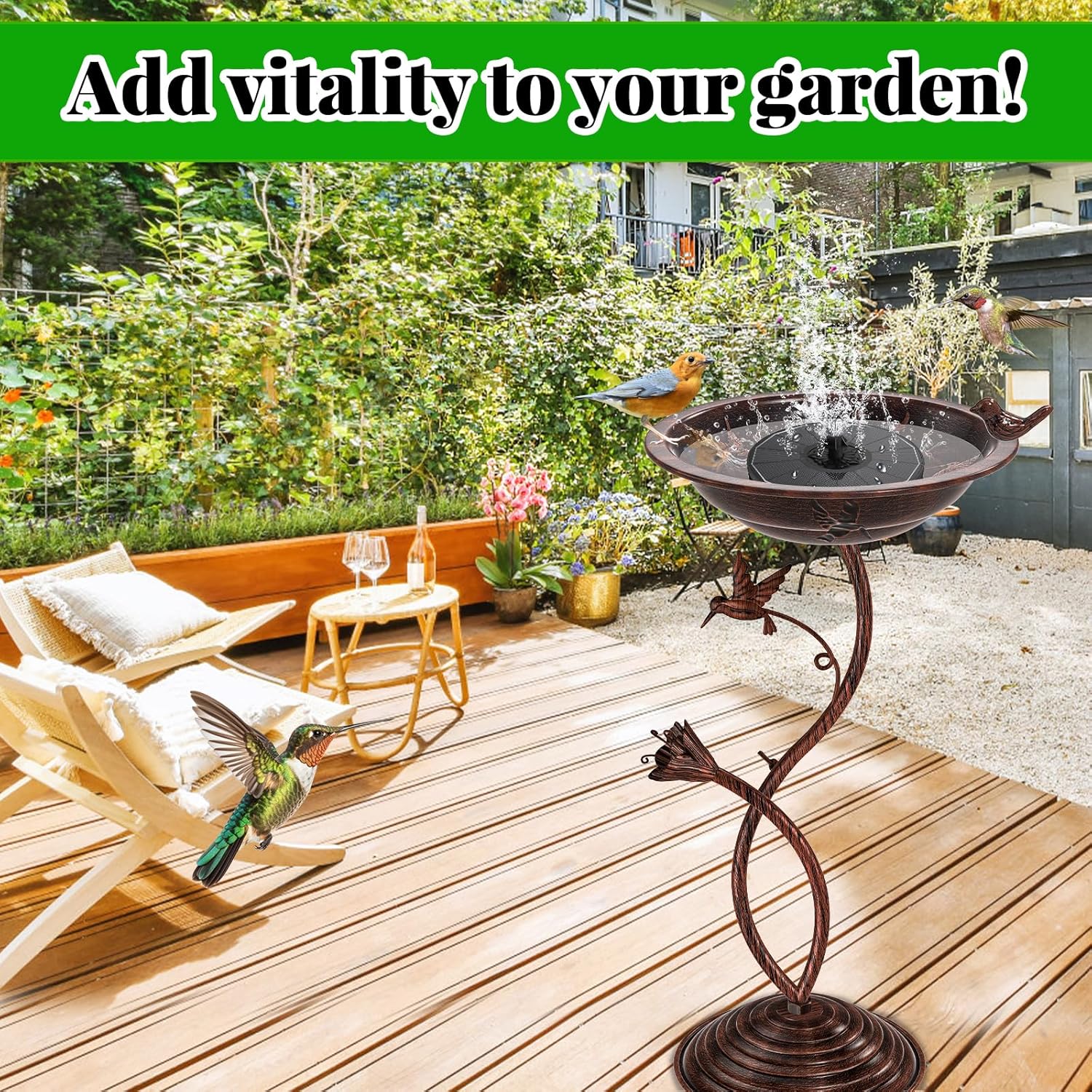 Bird Bath Garden for Outside, Vintage Metal Birdbaths Bowl with Roman Pedestal for Outdoors, Standing Bird Bath Bowl Birdfeeder for Yard Lawn Decor (Vintage Copper - Hummingbird)