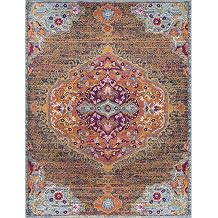 Hauteloom Dax Collection Pasha Oriental Farmhouse Living Room Bedroom Dining Room Area Rug - Vintage Distressed - Boho Chic Medallion Pattern - Orange, Purple, Blue - 710" x 10