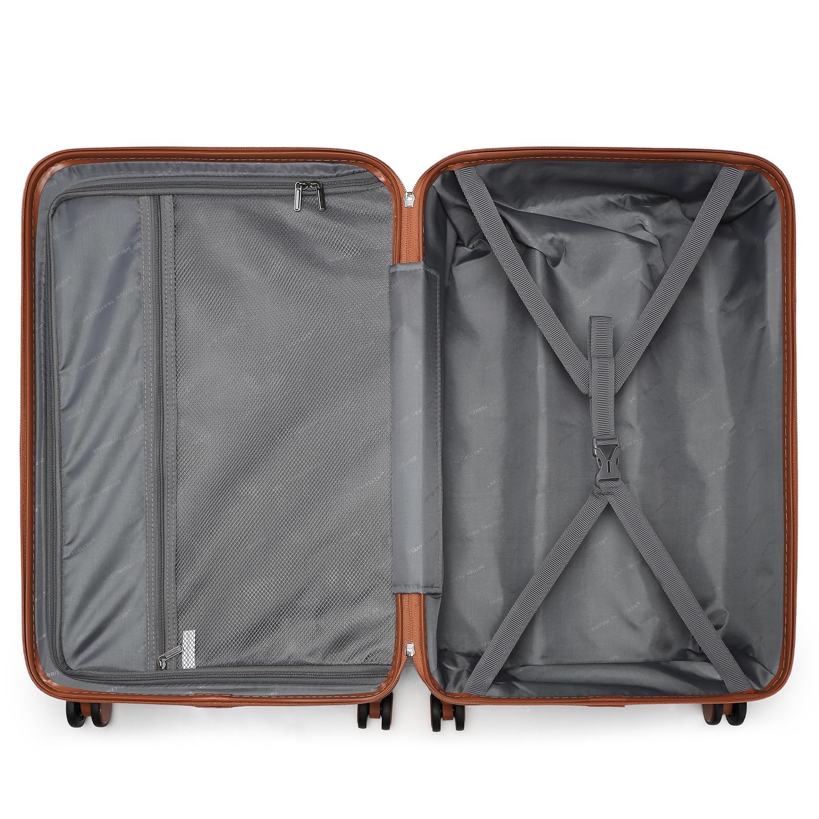 British Traveller Valigia Rigida Media 64CM Trolley Medio con Rotelle,Nero/Marrone