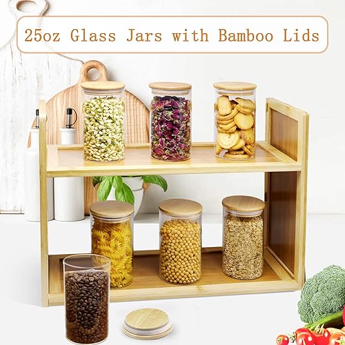 Miniatura 10 de Tarro de especias de vidrio de 6.5 onzas con tapas herméticas y etiquetas de bambú, pequeños recipientes de almacenamiento de alimentos de vidrio