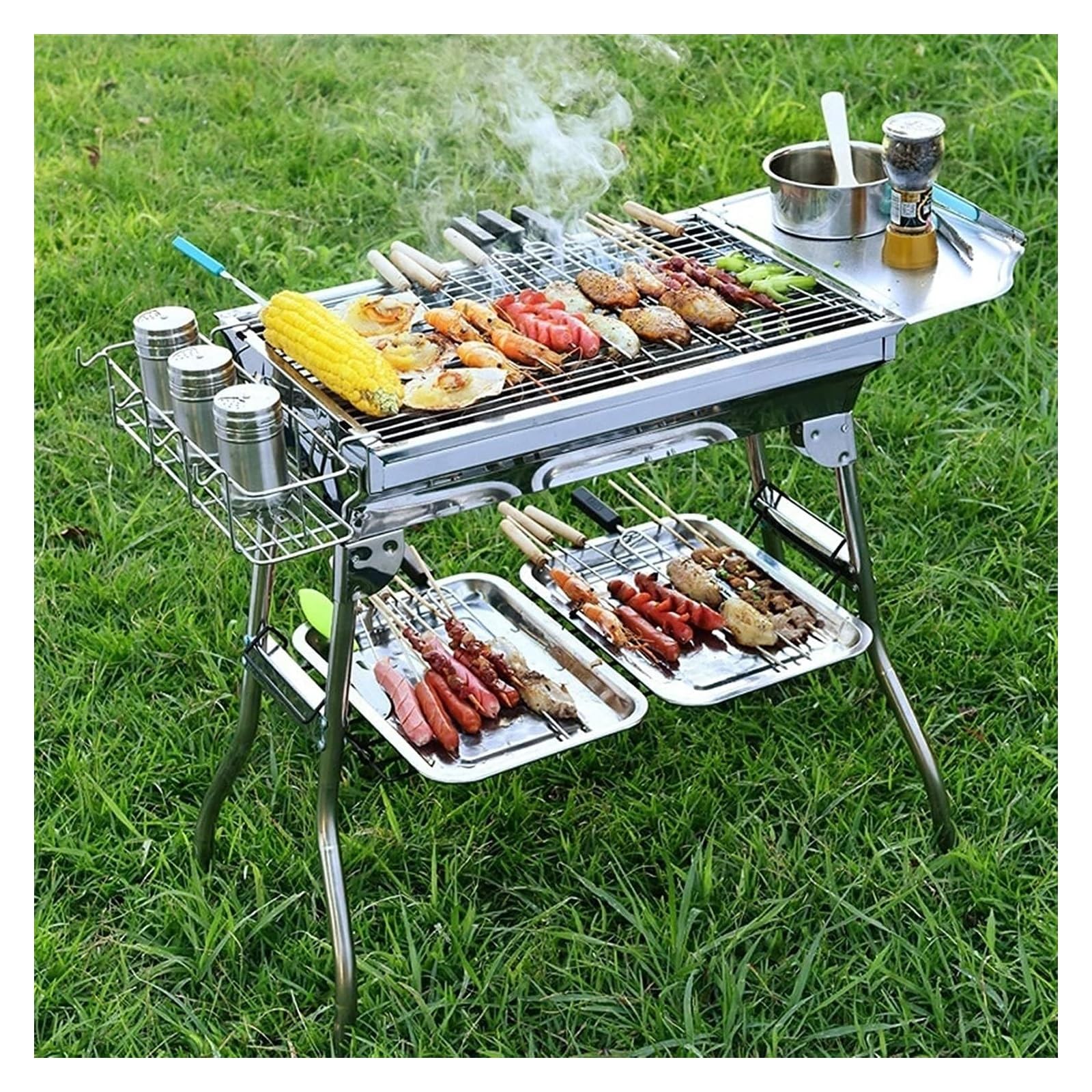 Grille Węglowe Grill Węglowy Ze Stali Nierdzewnej Grill Na Świeżym Powietrzu W Pomieszczeniach Przenośny Składany Stojak Gotowanie W Gospodarstwie Domowym Grill Na Węgiel