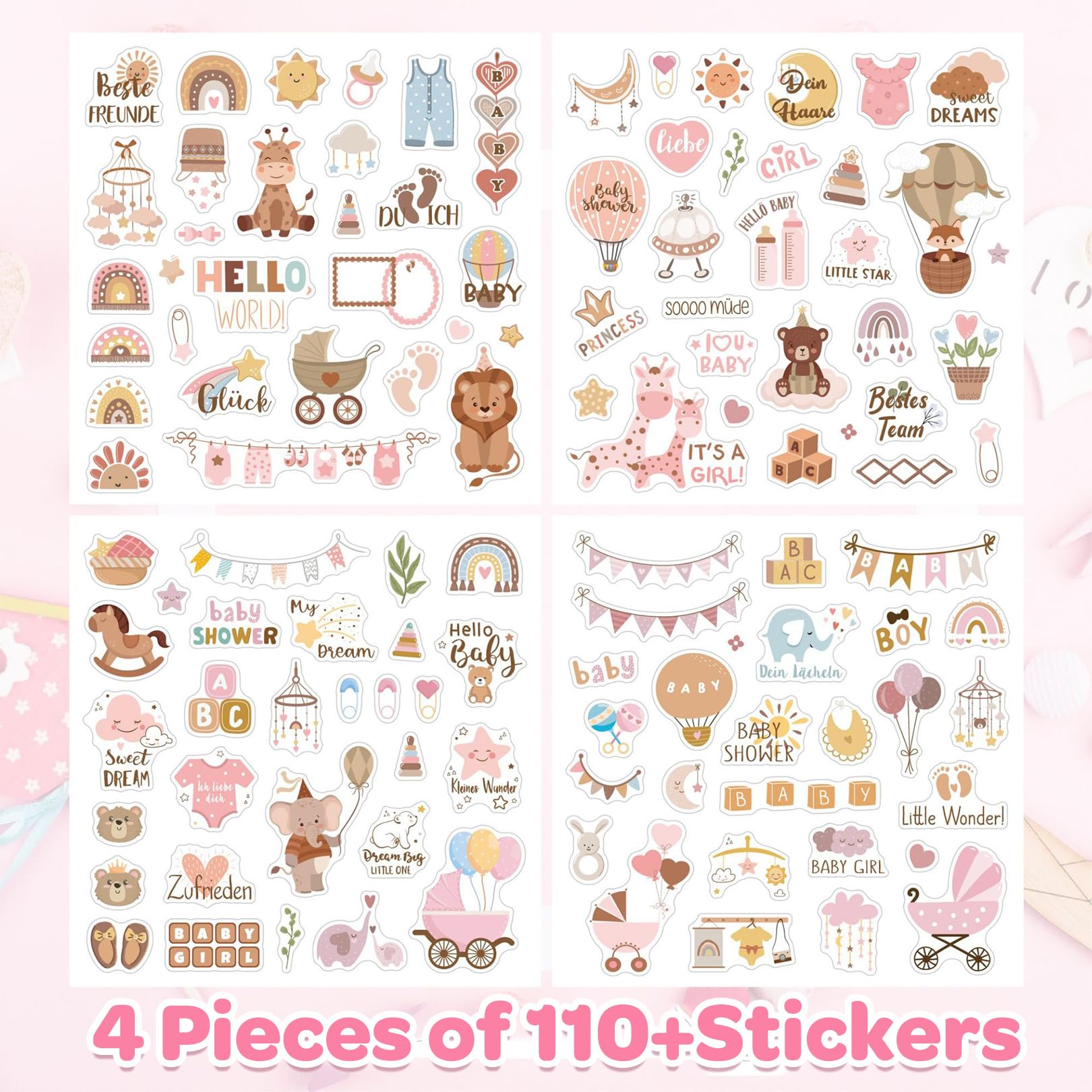 Pack of 4 Baby Photo Album Stickers, Various Stickers Baby Album, Charming Baby Sticker, Brown Sticker Christening - Image 3