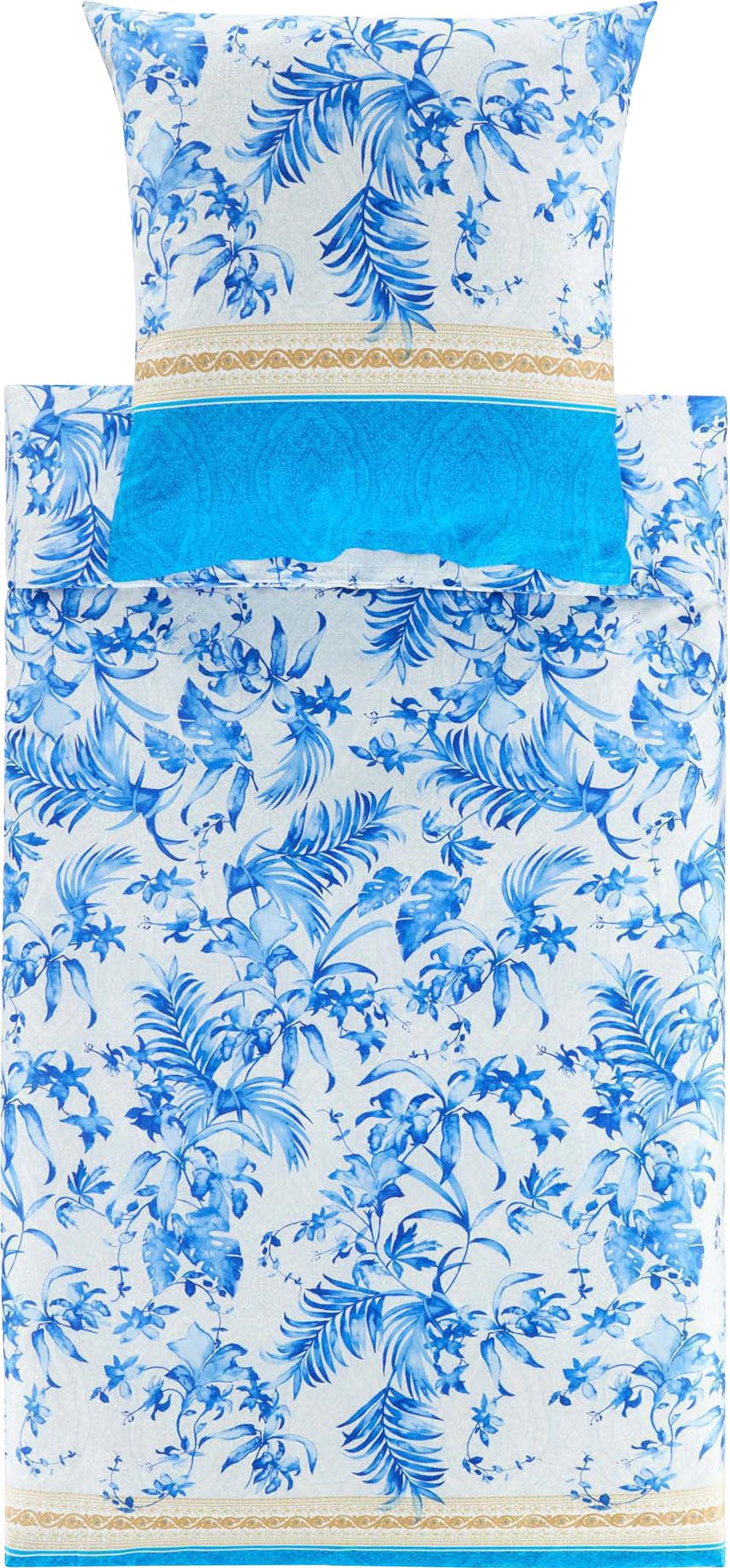 Bassetti IBISCUS 9332094 Tattoo Bed Linen + 1 Pillowcase Made of 100% Cotton Satin in Blue B1, Dimensions: 135 x 200 cm + 1 K 80 x 80 cm