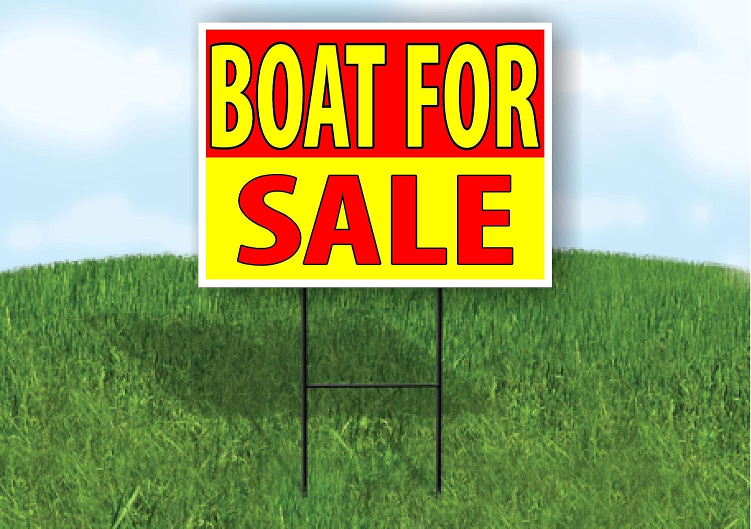 BOAT FOR SALE RED YELLOW - Double Sided Yard Sign ROAD SIGN with Stand