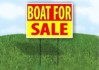 BOAT FOR SALE RED YELLOW - Single Sided Yard Sign ROAD SIGN with Stand