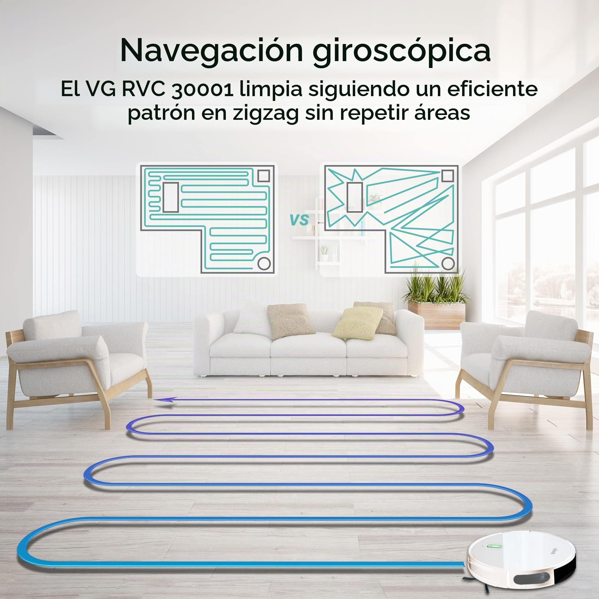 Venga! Robot Aspirador y Fregasuelos, Navegación Giroscopio con App, Blanco, VG RVC 3001 WH
