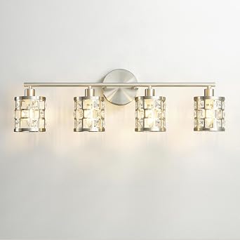 Reaketon Crystal Bathroom Vanity Light 4 Light Modern Crystal Bathroom Lights Fixtures Over Mirror,Vanity Light for Bathroom Wall Lights Fixtures