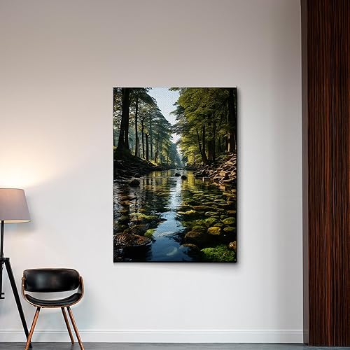 Miniatura 3 de Green Forest River, Multi,Panel Nature Landscape Canvas Wall Art for Living Room Decor, Canvas, Wall Decor