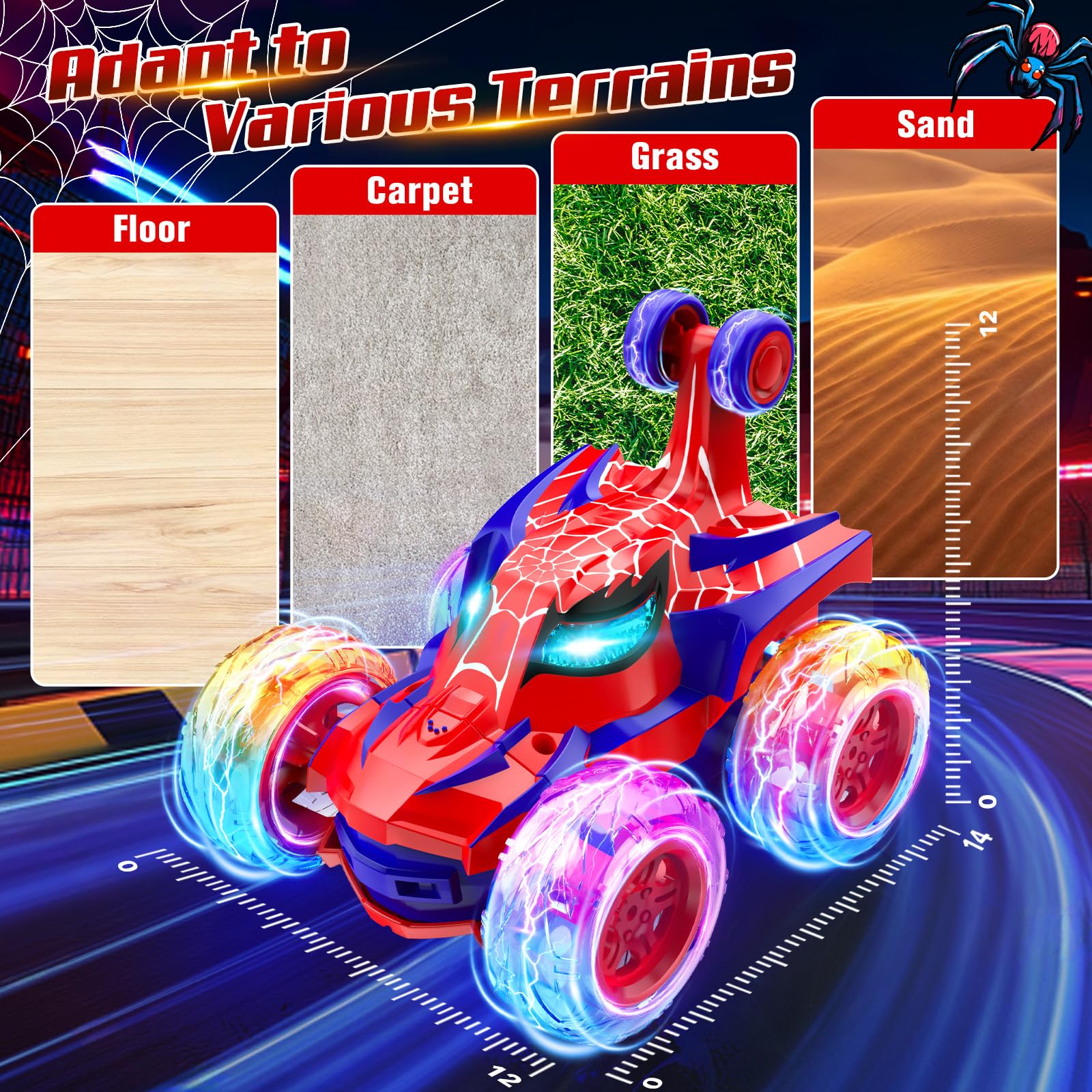 Coche Teledirigido Spider, 2.4Ghz Radiocontrol Monster Truck con Luces RC Juguetes Niños Niñas 3 4 5 6 7 8 9 10 11 12 Años, 360° Carro Telecomandado Infantiles Regalos Cumpleaños Navidad