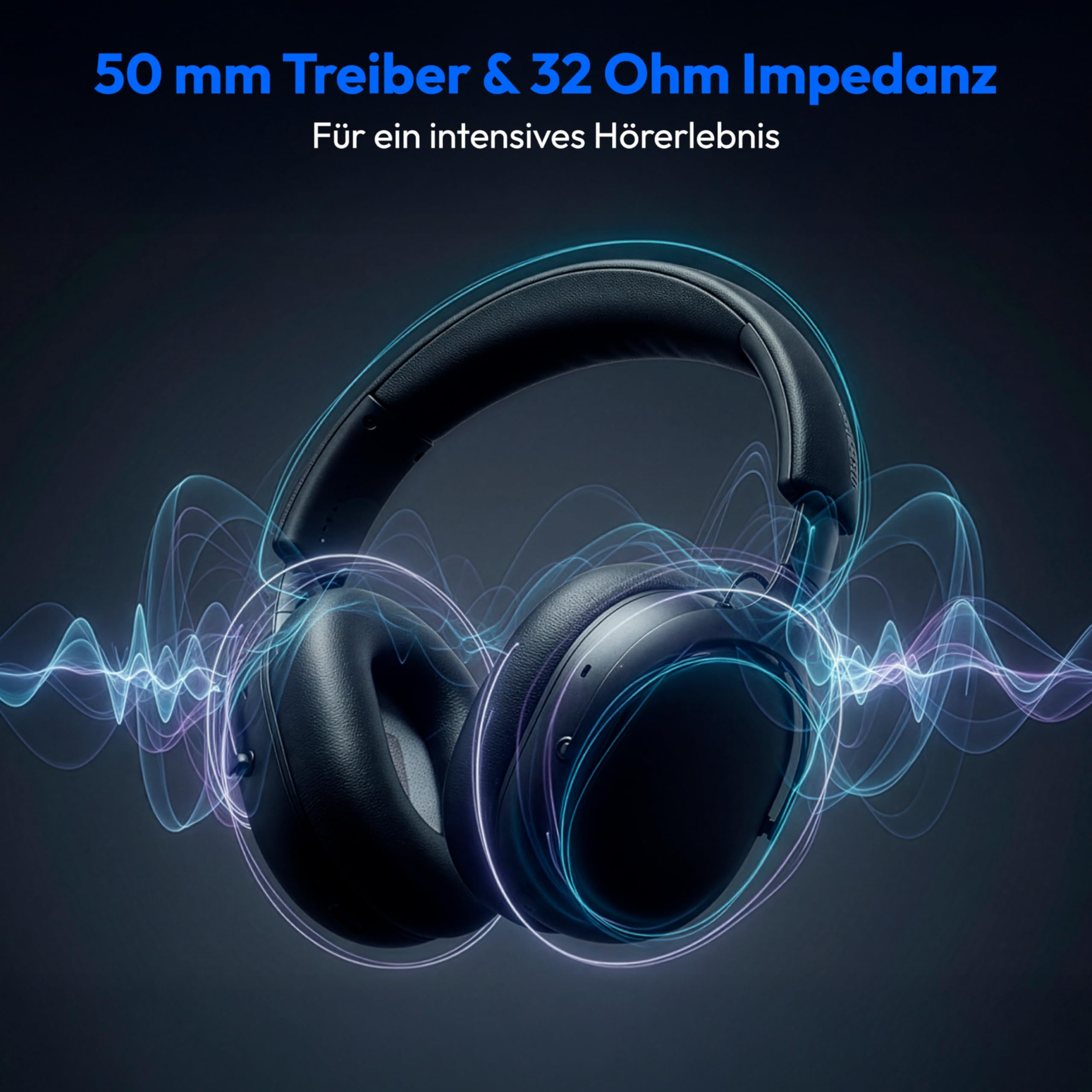 MEDION cuffie Over Ear HX-1 Plus (wireless, Feed Forward Noise Cancelling, Bluetooth 6.0, 5+1 preset EQ, fino a 100 h di autonomia, protezione dagli spruzzi IPX4), nero