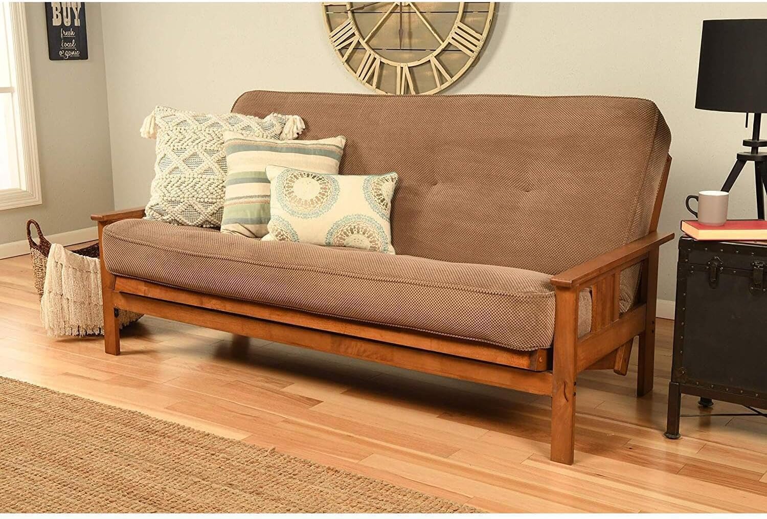 Maykoosh Full Size Futon Frame Set - Hardwood Convertible Sofa Bed - Barbados Finish - 79" x 37" x 33"
