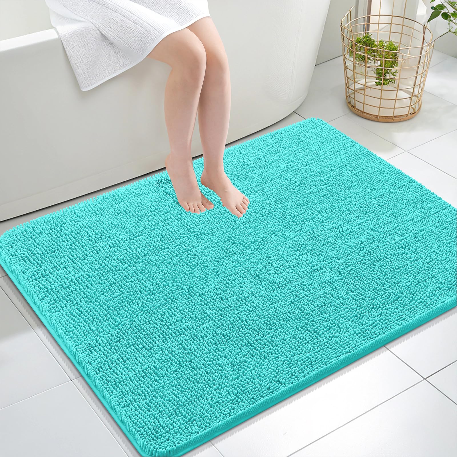 OLANLY Large Bathroom Rugs 40x32, Extra Soft Absorbent Chenille Bath Rugs | Teal, Quick-Drying Rubber Backing, Machine Washable Bath Mat for Bathroom Floor, Tub and Shower, Home Decor Accessories
