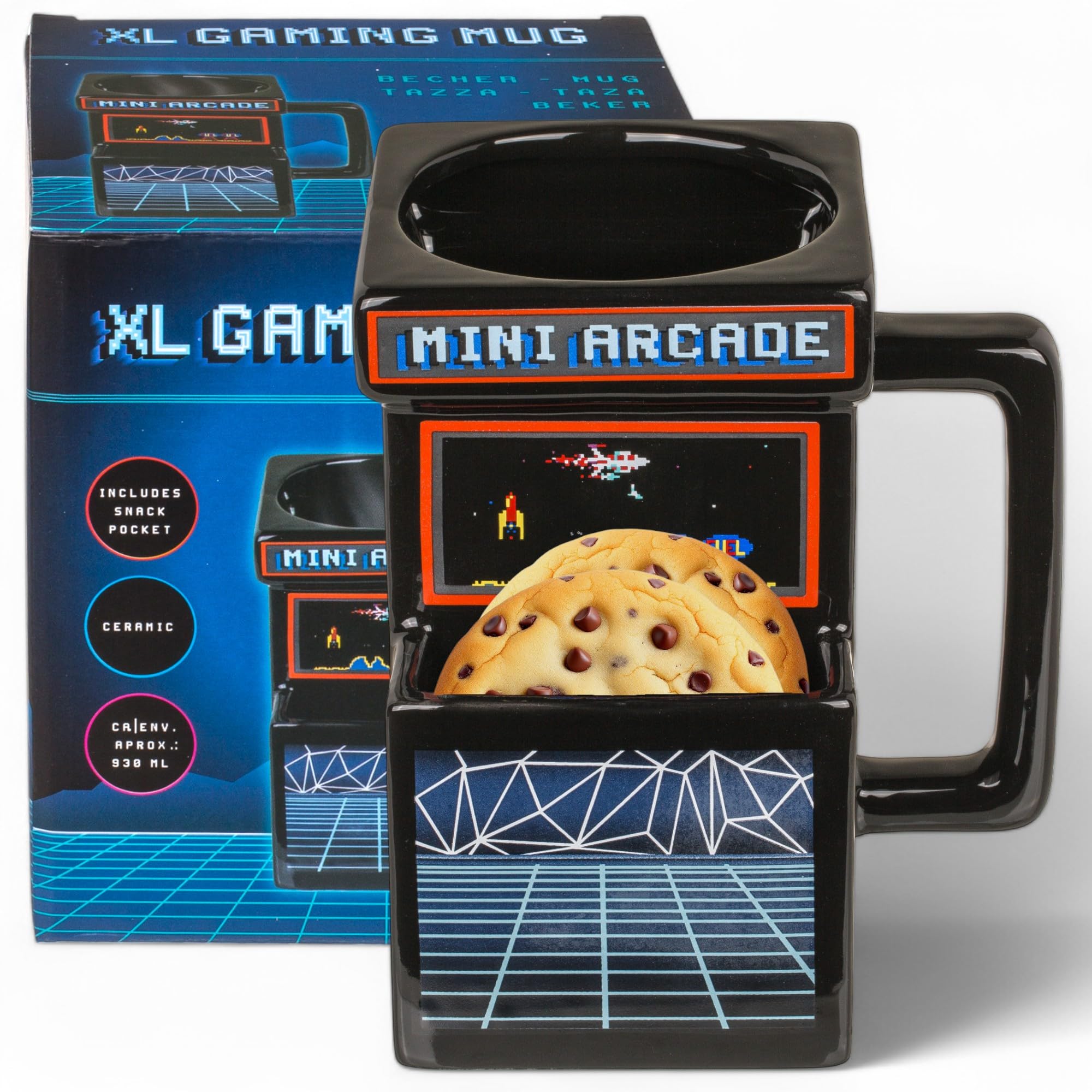 MIJOMA Tasse à anse avec compartiment à biscuits - Tasse amusante en dolomite, 400 ml, tasse à café originale avec compartiment à collation, cadeau amusant pour les amateurs de biscuits et de