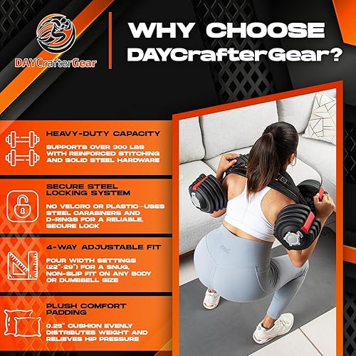 Miniatura 7 de Cinturón de empuje de cadera para pesas, mancuernas y pesas rusas, equipo de entrenamiento de glúteos resistente para placas de hasta 300 libras,