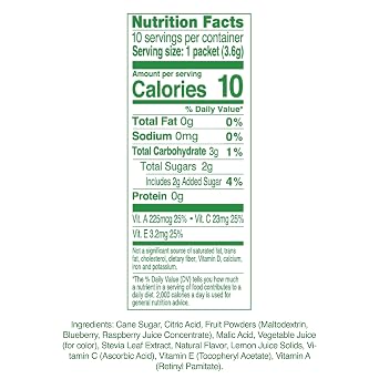 True Lemon Kids Blue Raspberry - Hydration for Kids - No Preservatives, No Artificial Flavors, No Artificial Sweeteners - Low Sugar Water Flavoring - Drink Mix for Kids - Kids Juice Powdered Drink Mix 10 count(pack of 2)
