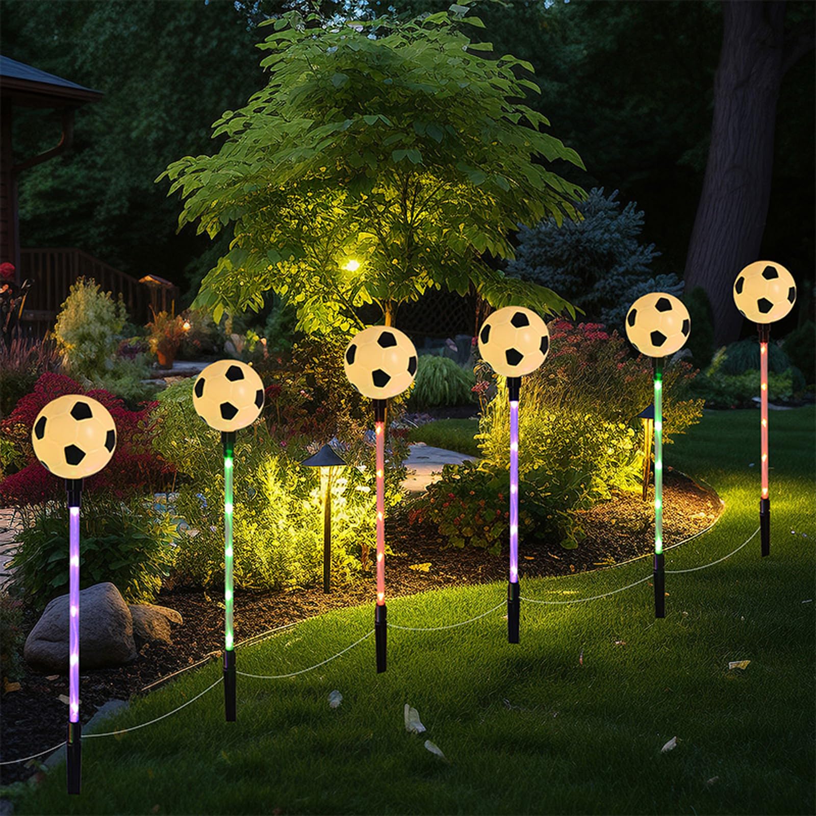 Solar Stake Lights Outdoor Soccer Theme LED Lamp for Garden Yard Pathway Patio Walkway Landscape Festive Party Decor