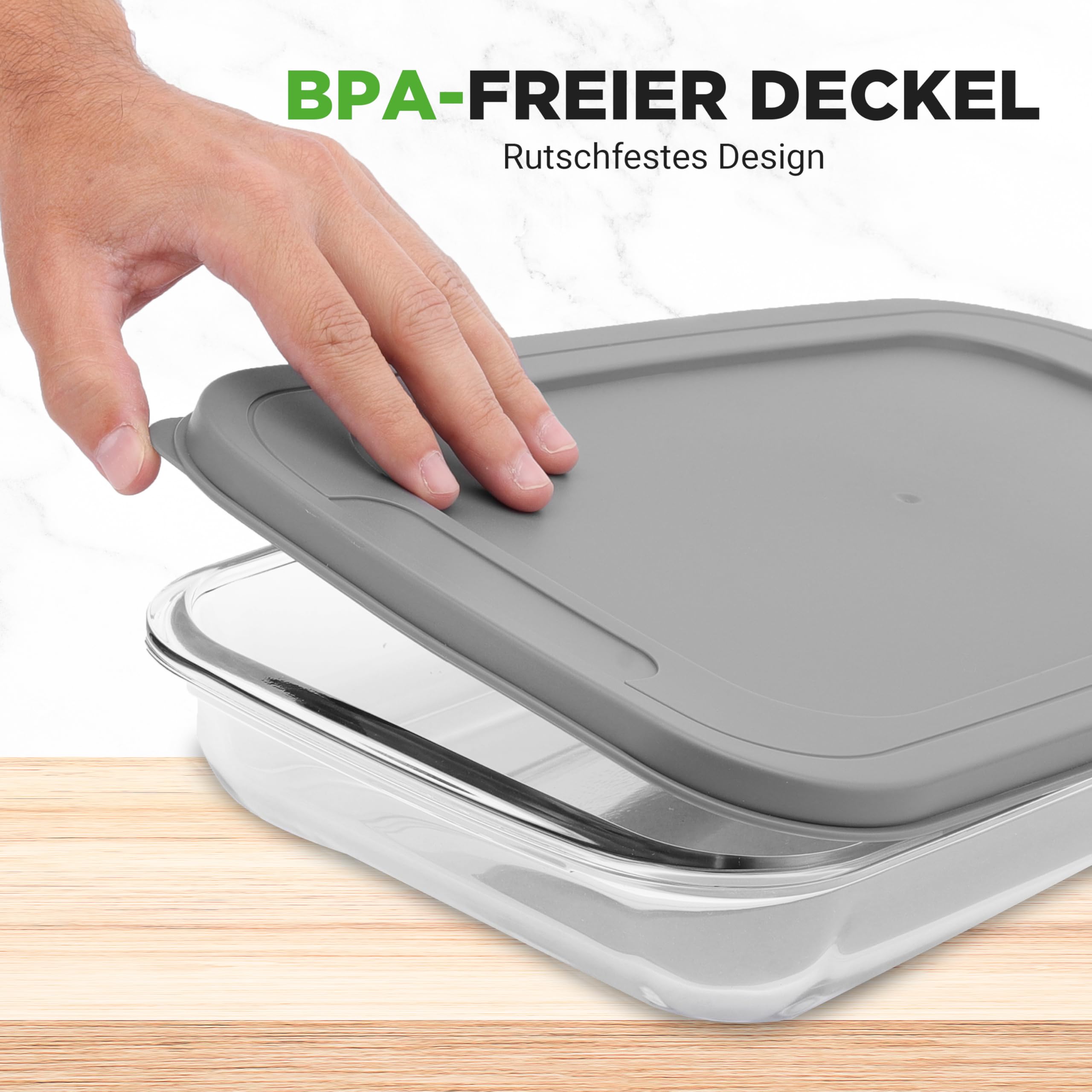 NutriChef Auflaufform mit Deckel Glas 8-teilig – Frischhaltedosen Borosilikatglas Backform Stapelbar Spülmaschinenfest