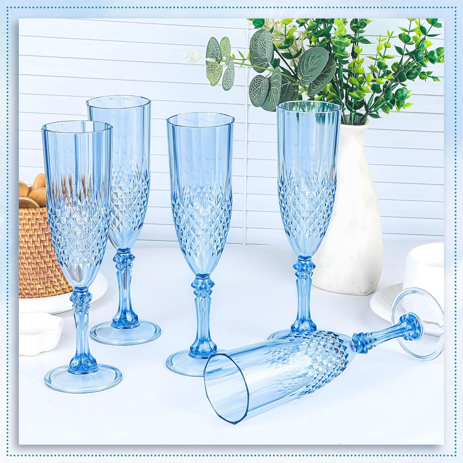 Plastic Champagne Flutes, Champagne Glasses Bulk, Reusable Unbreakable Acrylic Wine Glasses Goblets for Valentine’s Day Weddings Bachelor Parties Toasting (12, Blue) - Image 6