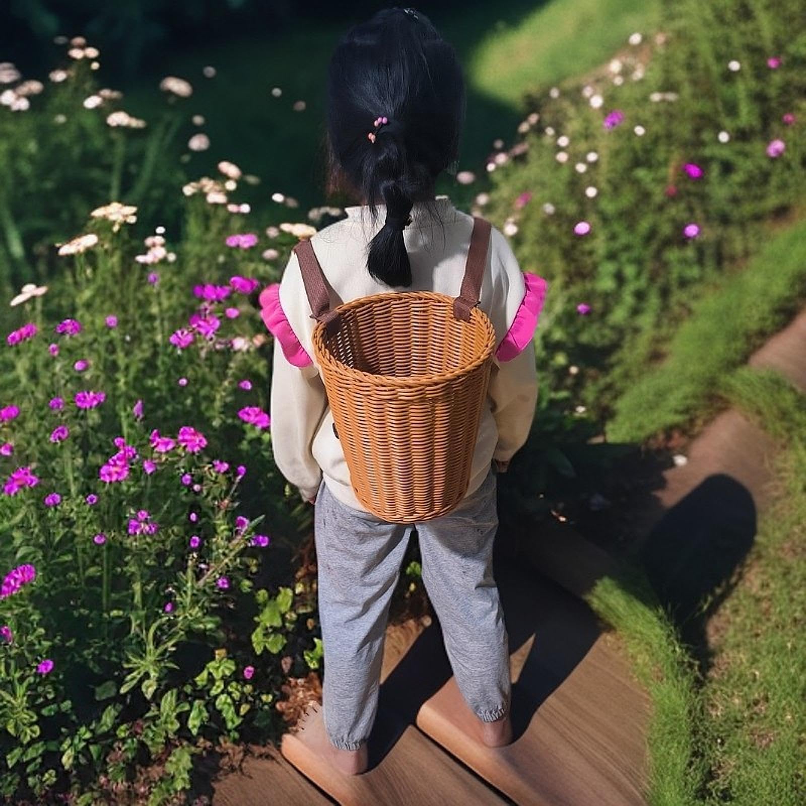 SNAPPSY Handwoven Fruit Basket with Shoulder Straps Garden PP Rustic Basket Backpack-picture-39