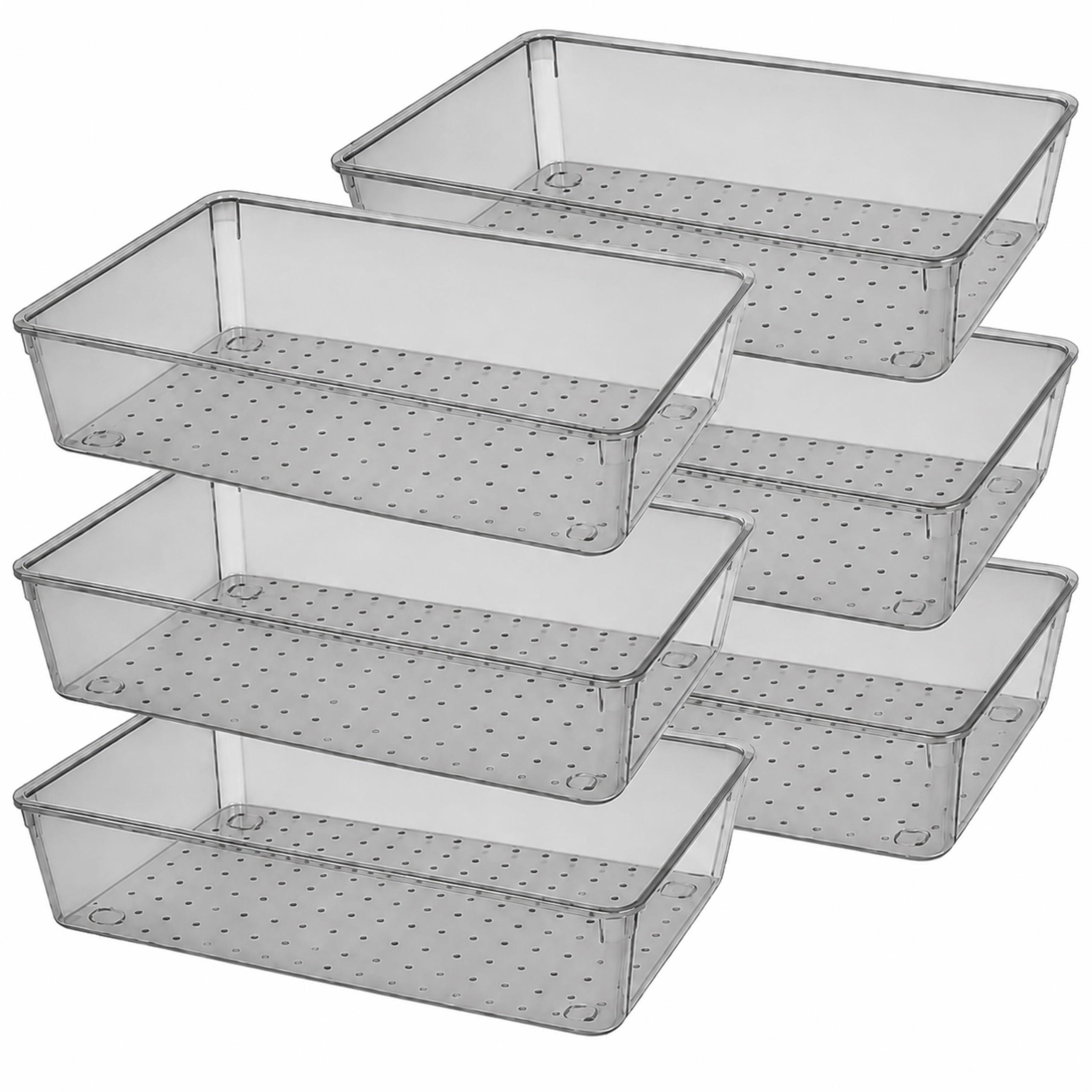 JIALTO 6-Piece Acrylic Drawer Organizer Tray Set – Multipurpose Plastic Storage Bins for Makeup, Cosmetics, Jewelry, Kitchen, Office, Bathroom & Dressing Table Drawer Organizer (Black)