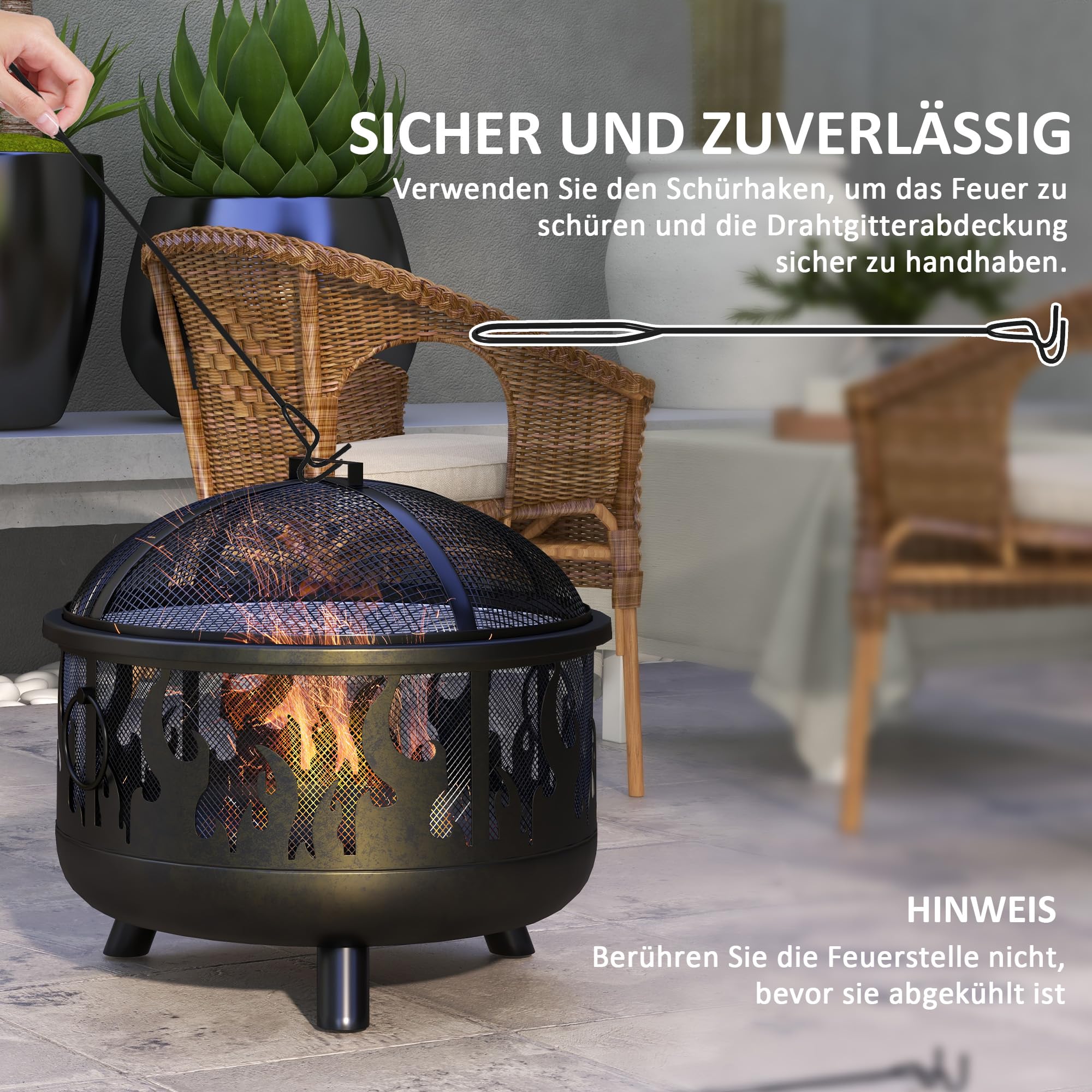 Outsunny Palenisko 2 w 1, koksownik z ochroną przed iskrami, ruszt do grillowania do ogrodu, BBQ, metalowy, czarny, Ø 61 x 55 cm