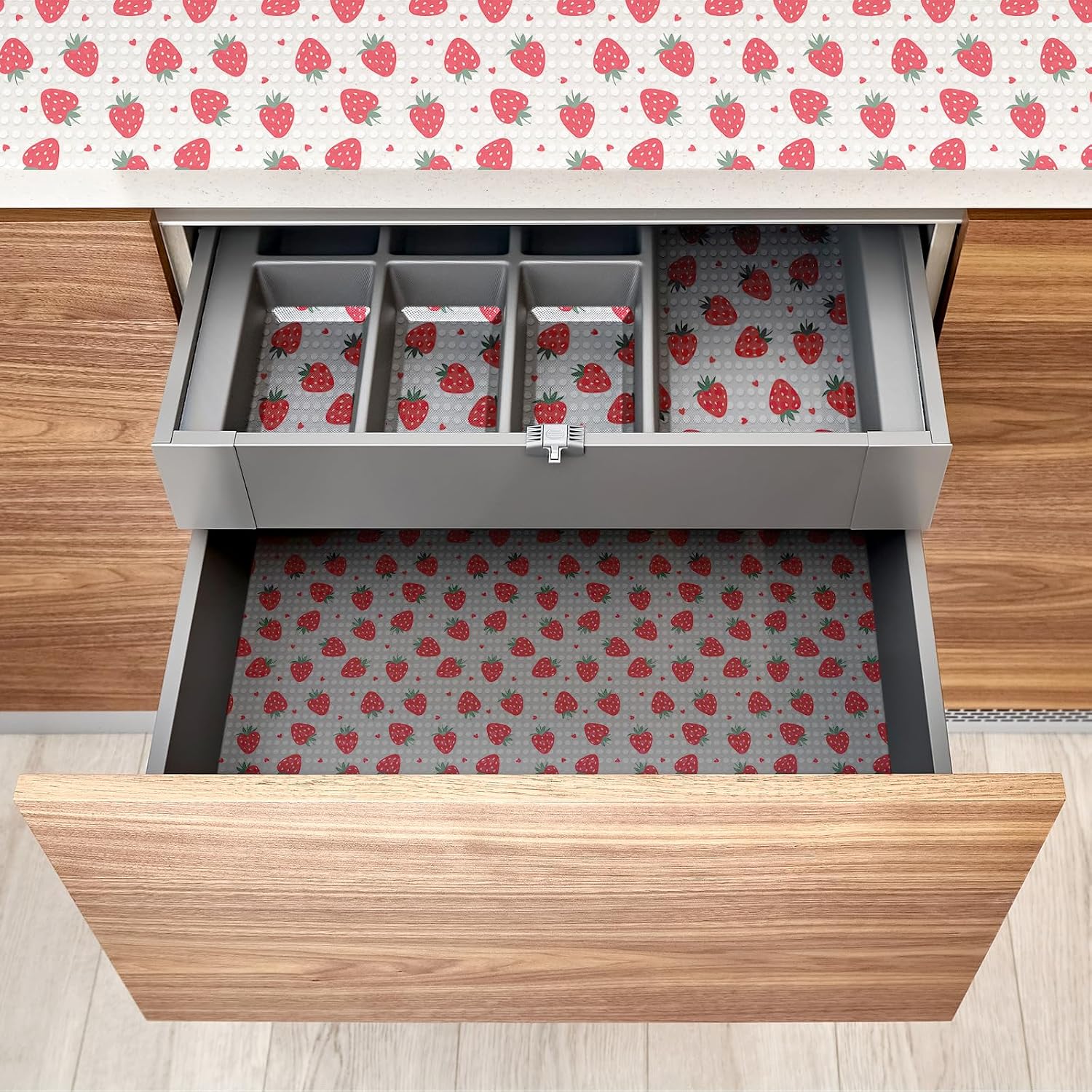 JarThenaAMCS Strawberry Refrigerator Liner Non-Adhesive Non-Slip Shelf Liner Waterproof Plastic Kitchen Cabinet Drawer Mat for Home Table Cupboard, 11.8 x 118 Inch