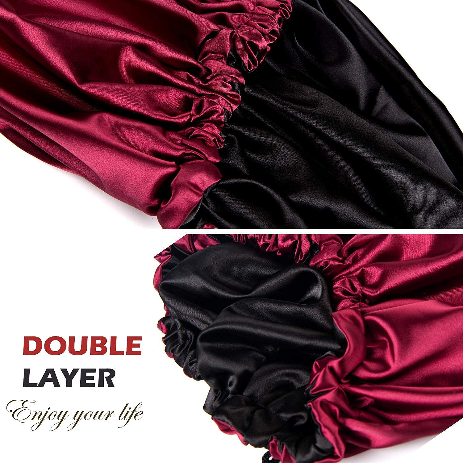 NIXTIL Adjustable Satin Sleep CAP Hair Bonnet Double Layered Reversible for Women Protective Sleep Hairstyles (RED) 1