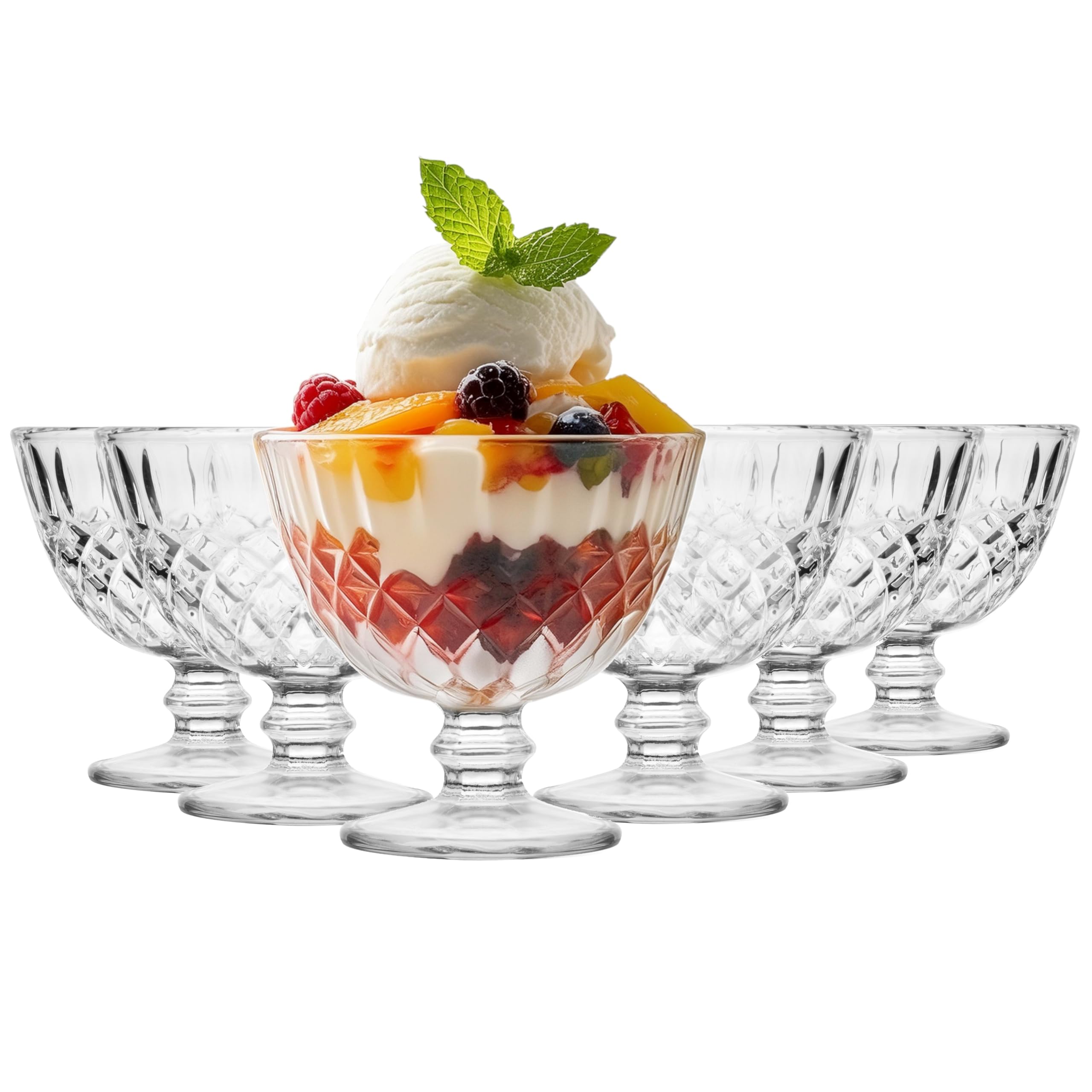 Glasmark KROSNO 1992 Lot 6 Coupes à Glace Verre Transparent 300ml - Lavables Au Lave-Vaisselle
