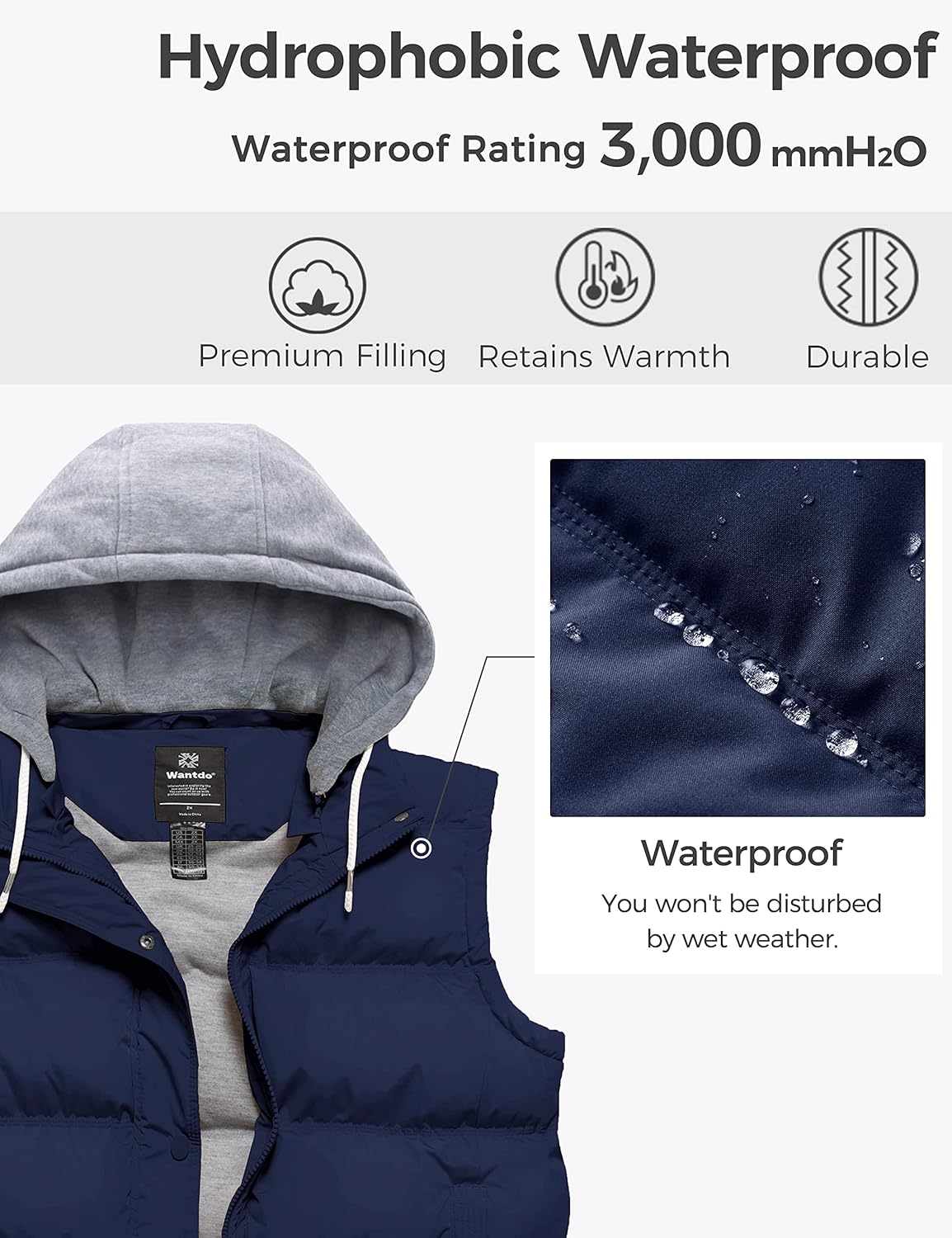 wantdo Women's Plus Size Puffer Vest Quilted Warm Winter Vest with Removable Hood - Image 5