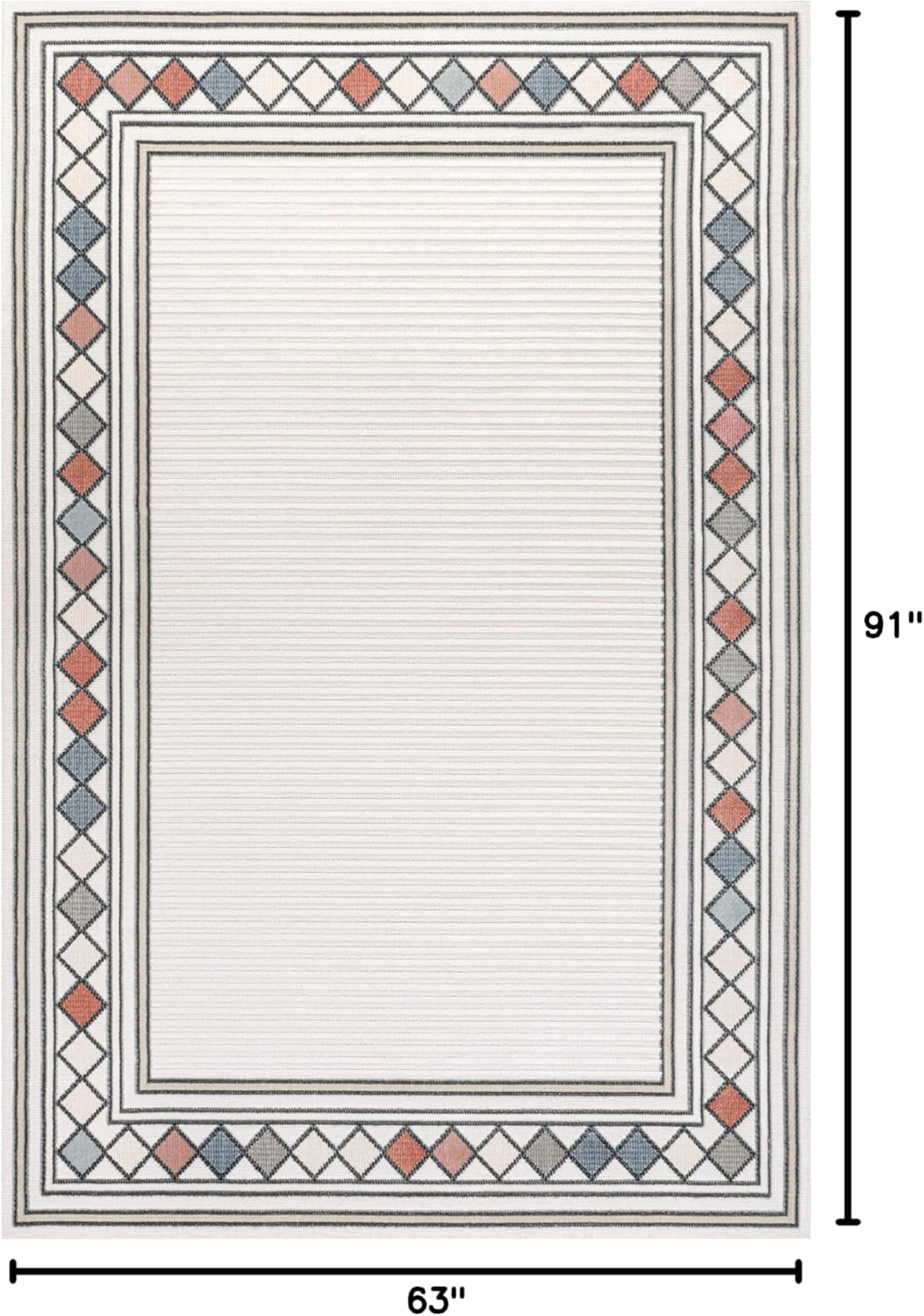 JONATHAN Y Diamond Border Indoor Outdoor Area Rug 5X8 Ivory/Beige, Sebastian High-Low Modern for Backyard, Patio, Porch, Easy-Cleaning, High Traffic, Pet-Friendly, Non-Shedding (HWC102B-5)