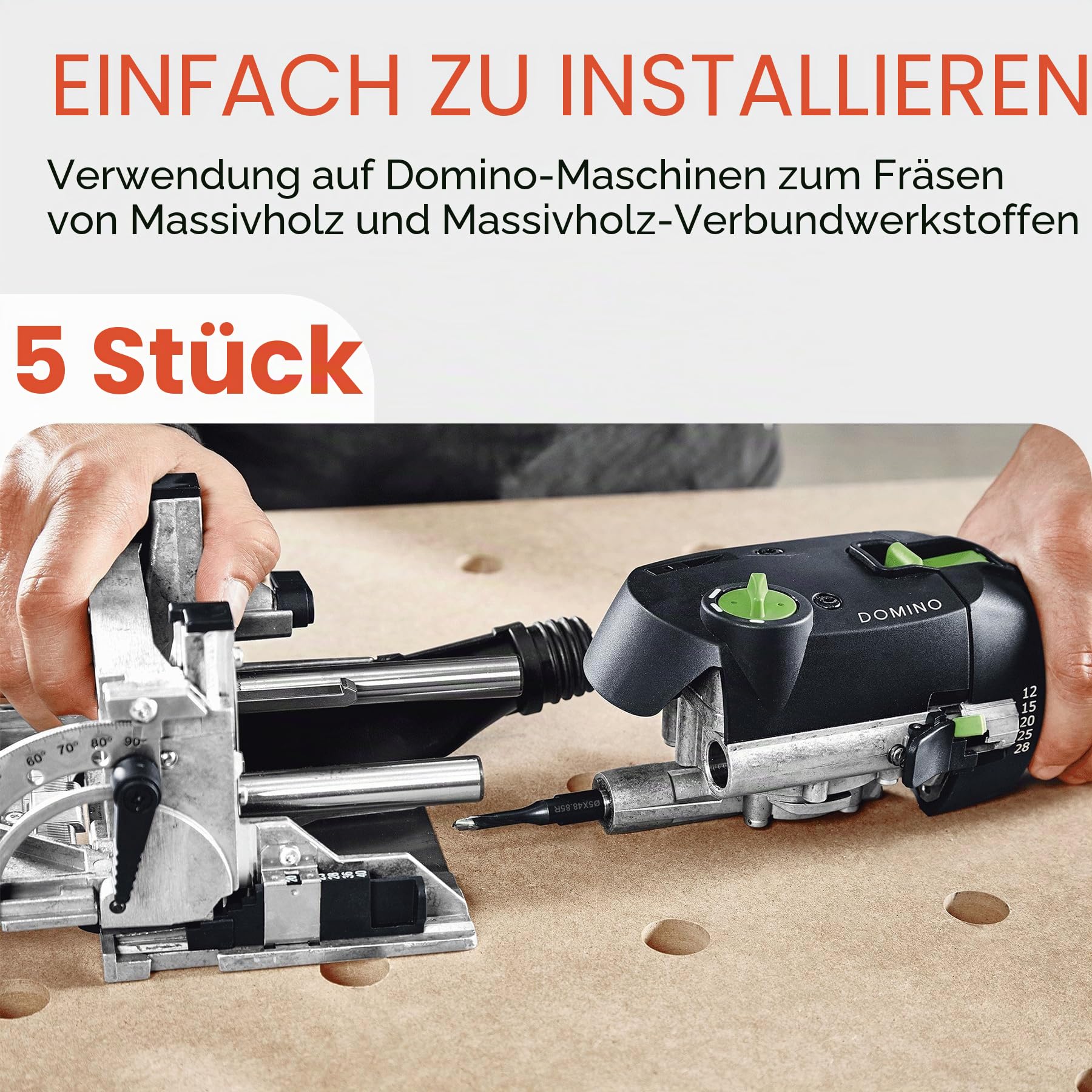 DOMINO HW Z2 Fräser-Set enthält 5 Vollhartmetall-Bits mit Durchmessern von 4 mm, 5 mm, 6 mm, 8 mm und 10 mm per DF500, 5 Stück