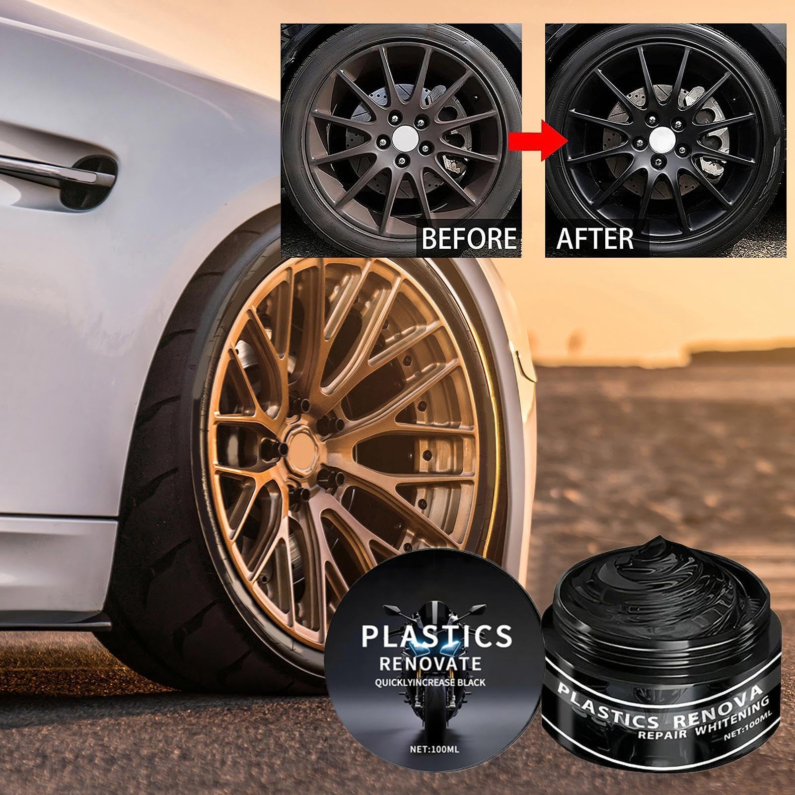 Pasta Restauratrice Per Plastiche Nere Auto, 100ml Pasta Riparazione Graffis Auto, Ravvivante Plastiche Esterne Autos Per Paraurti Sedili E Interni Effetto Lucido E Protettivo Facile Applicazione - 2