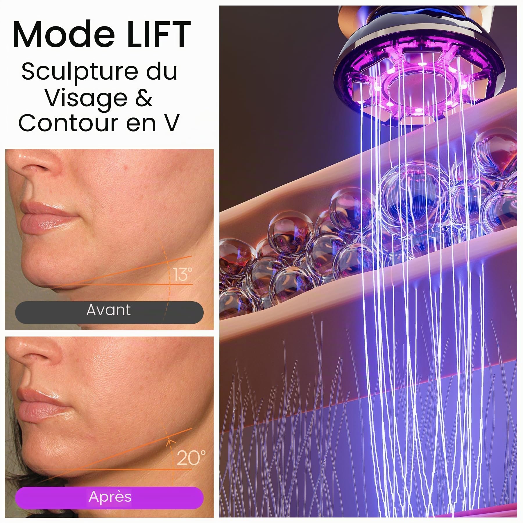 INIA Professionelles 3-in-1 Anti-Falten Gesichtsmassagegerät mit Mikrostrom & Rotlicht Straffendes Lifting-Gerät für Gescht/Hals