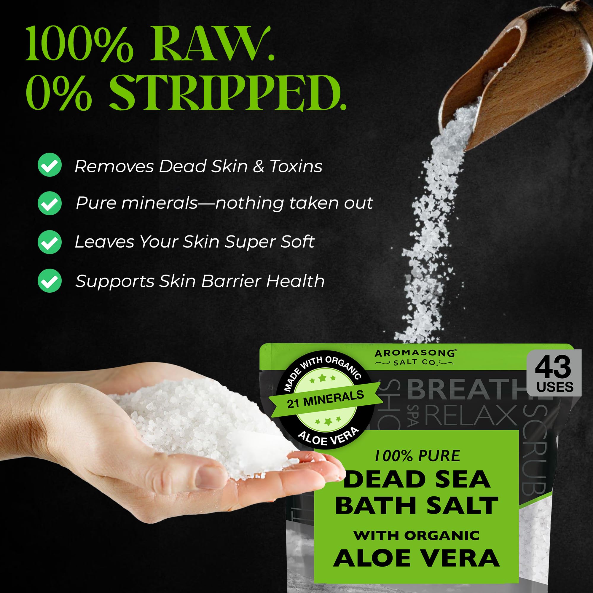 Aromasong Dead Sea Salt with Organic Aloe Vera, 19 lb Fine Bath Salts