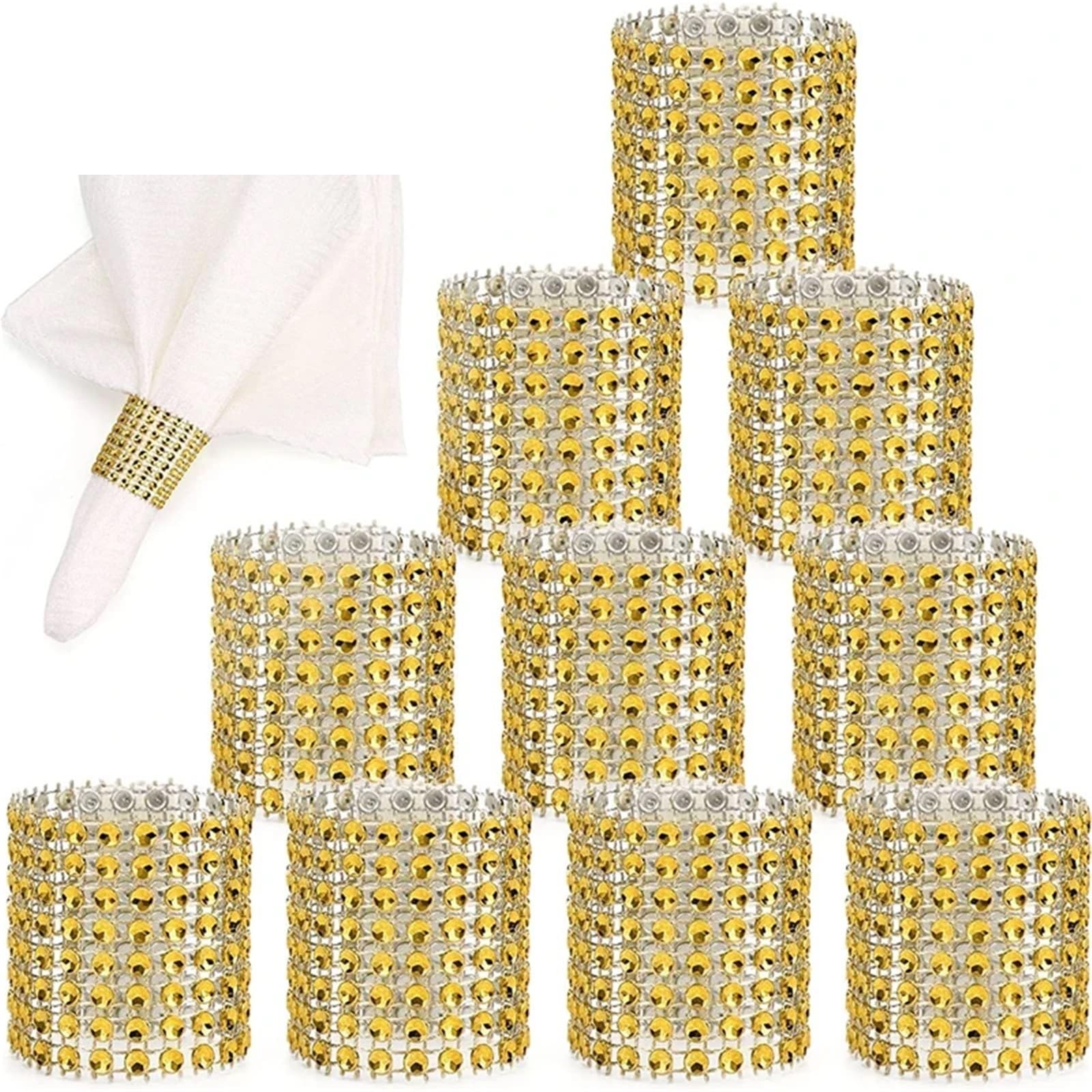 Serviettenringe mit Strasssteinen, 200 Stück, glitzernde Dekoration, Geschenke, Hochzeit, Abendessen (Gold)