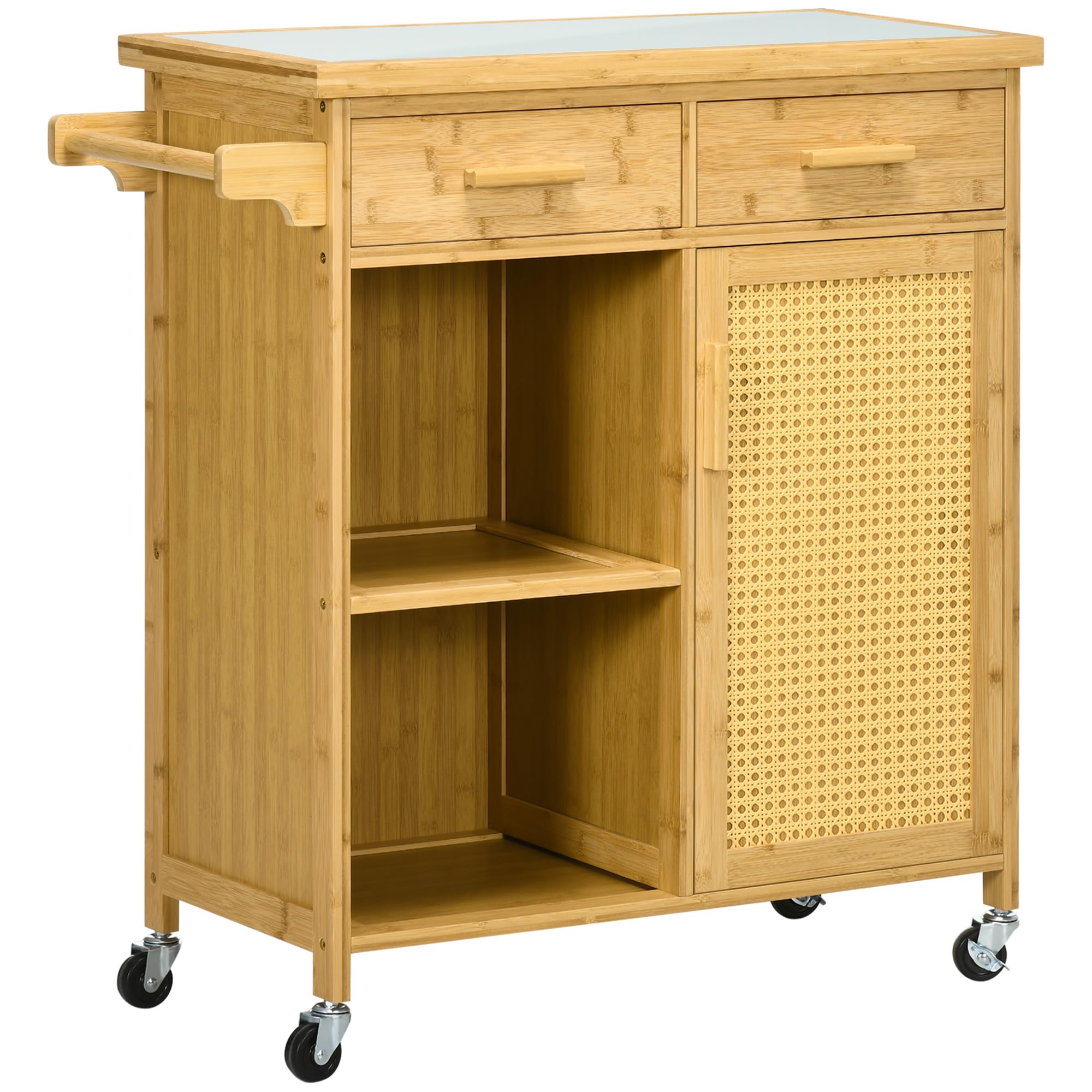 HOMCOM Küchenwagen Schublade Schrank Offene Ebenen 84 x 36 x 85 cm Natur