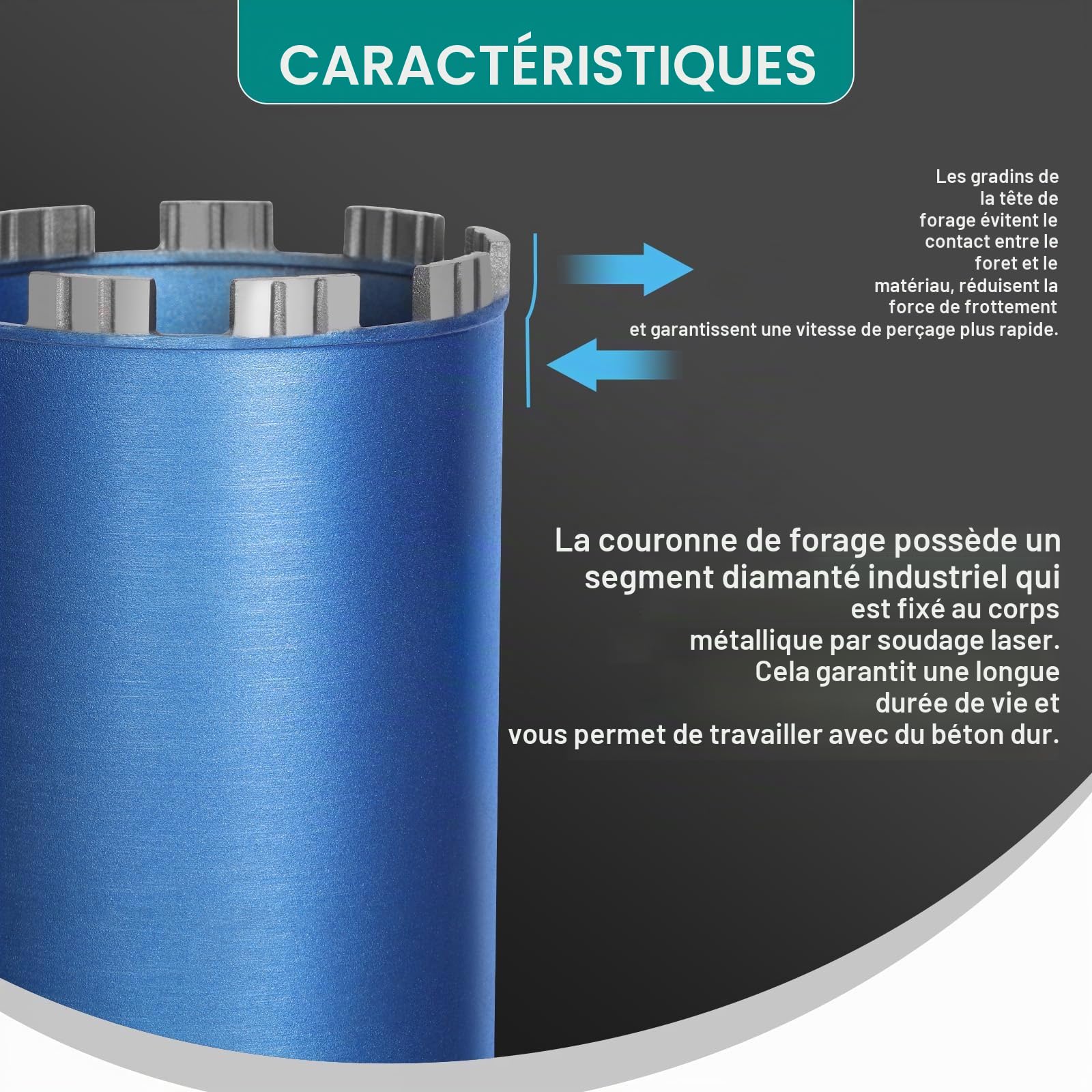 Couronne de Forage Diamantée Ø92 mm/L460mm, 1 1/4" UNC Trépan Carotteuse