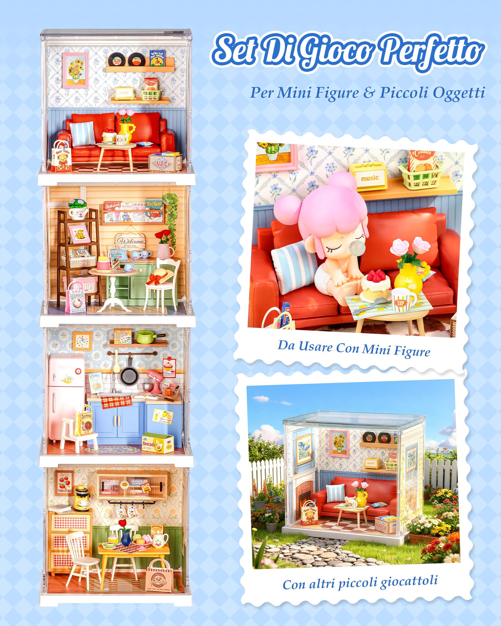 Rolife Super Creator DIY Casa in Miniatura Kit per Casa delle Bambole di Decorazione, Casa Piccola Natale Regalo di Compleanno, Kit Modellismo per Adulti (Country Blue Lounge)