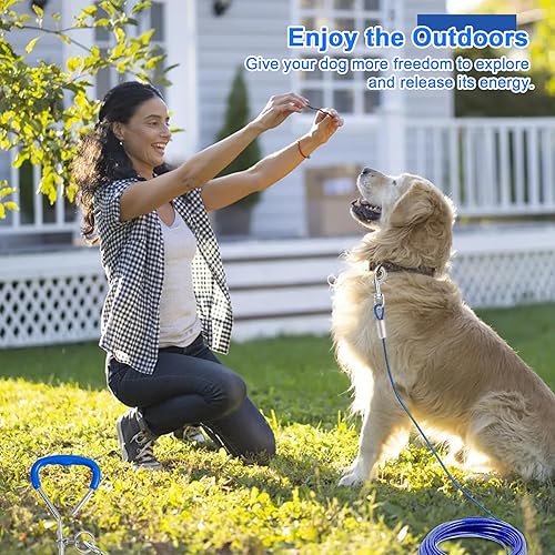 Miniatura 2 de Cable y estaca para perros, correa reflectante resistente para perros grandes de hasta 250 libras para campamento y patio (estaca + cable de 30