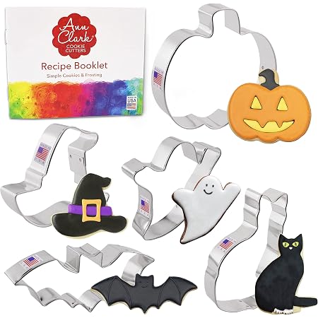 Halloween Cookie Cutters Set - 6PCS Stainless Steel Cutters (Ghost, Pumpkin, Bat, Cat, Witch, Witch Hat) For Baking & Crafts